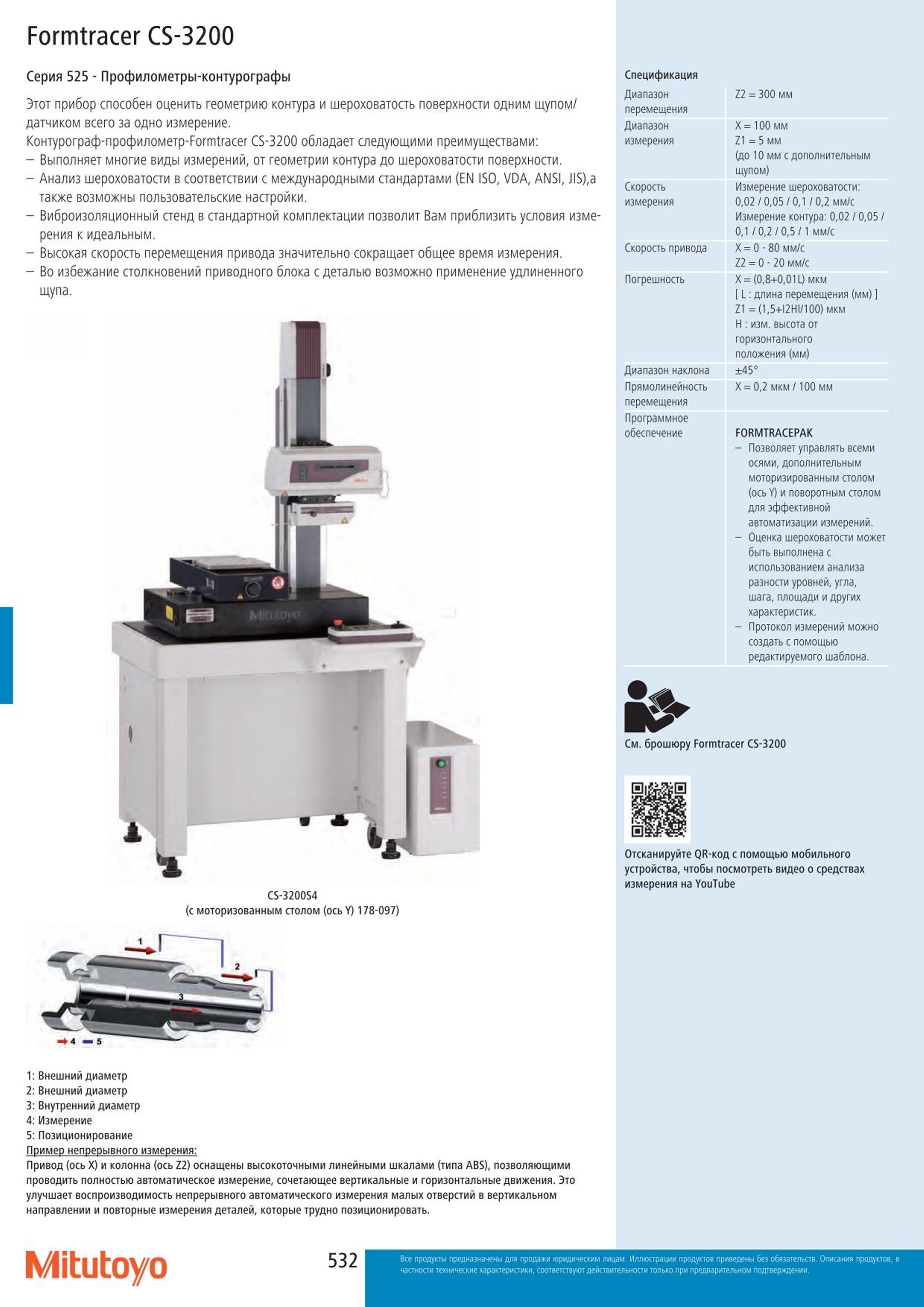 532 Профилометры-контурографы Mitutoyo Formtracer CS-3200 Серия 525 Этот прибор способен оценить геометрию контура и шероховатость поверхности одним щупом Каталог MITUTOYO 2015 Измерительный инструмент метрологическое оборудование и контрольно-измерительные приборы Стр. 532