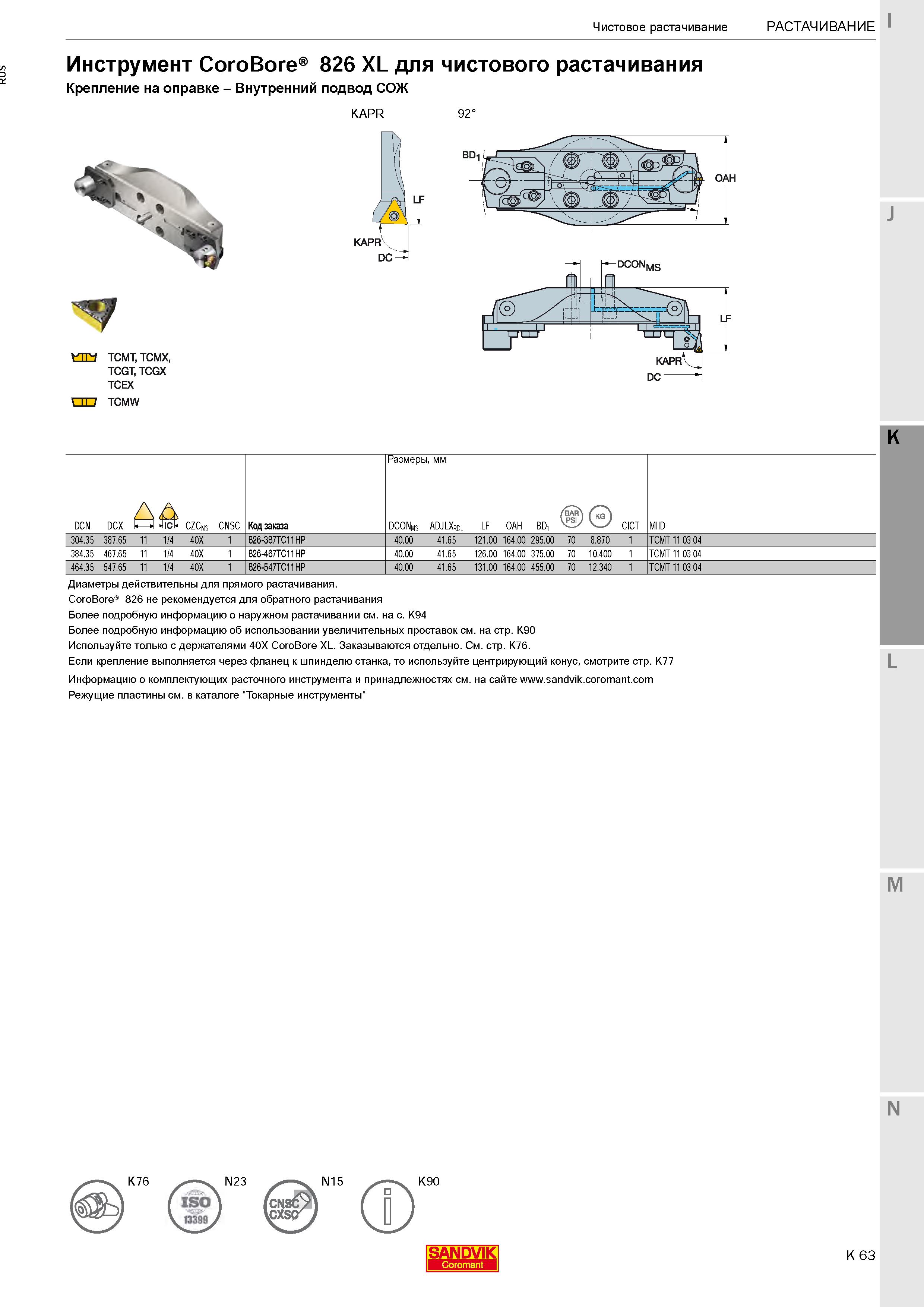 317  Каталог SANDVIK COROMANT 2020 Фрезы и сверла с СМП Расточной инструмент Принадлежности и оснастка для станков Стр. K63