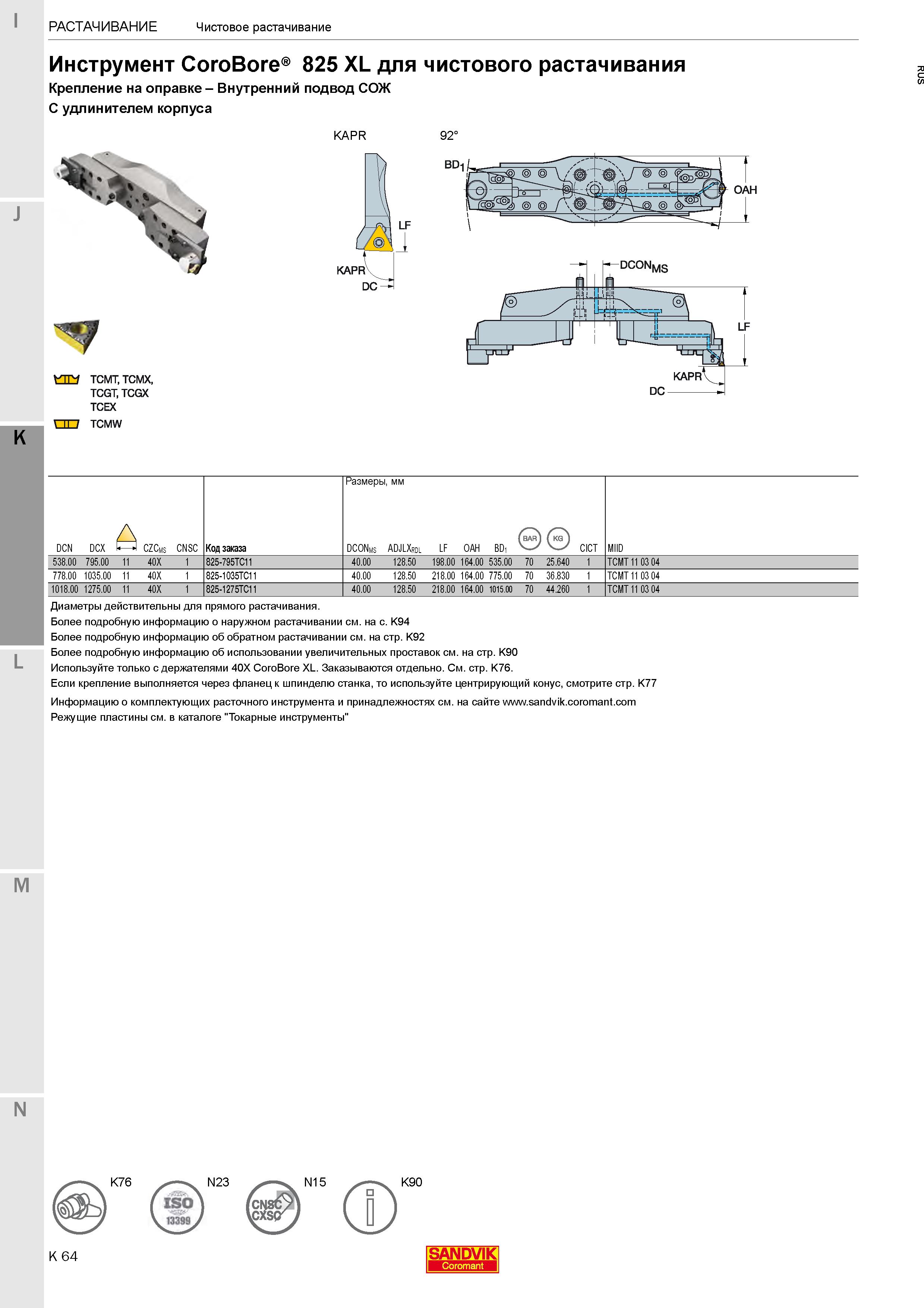 318  Каталог SANDVIK COROMANT 2020 Фрезы и сверла с СМП Расточной инструмент Принадлежности и оснастка для станков Стр. K64