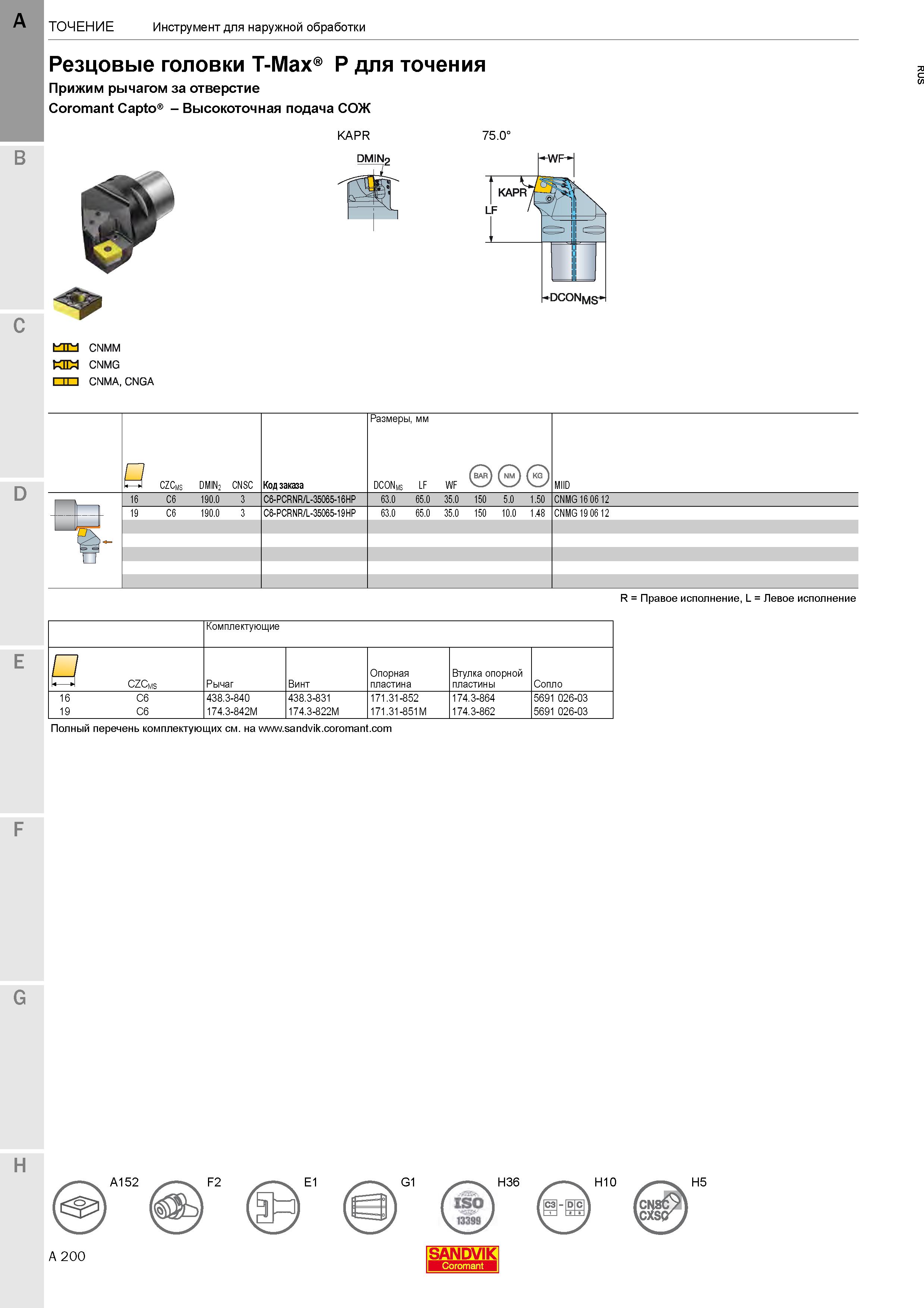 204  Каталог SANDVIK COROMANT 2020 Инструмент для токарной обработки металла на станках Пластины режущие Токарные резцы и державки Инструментальная оснастка Стр. A200