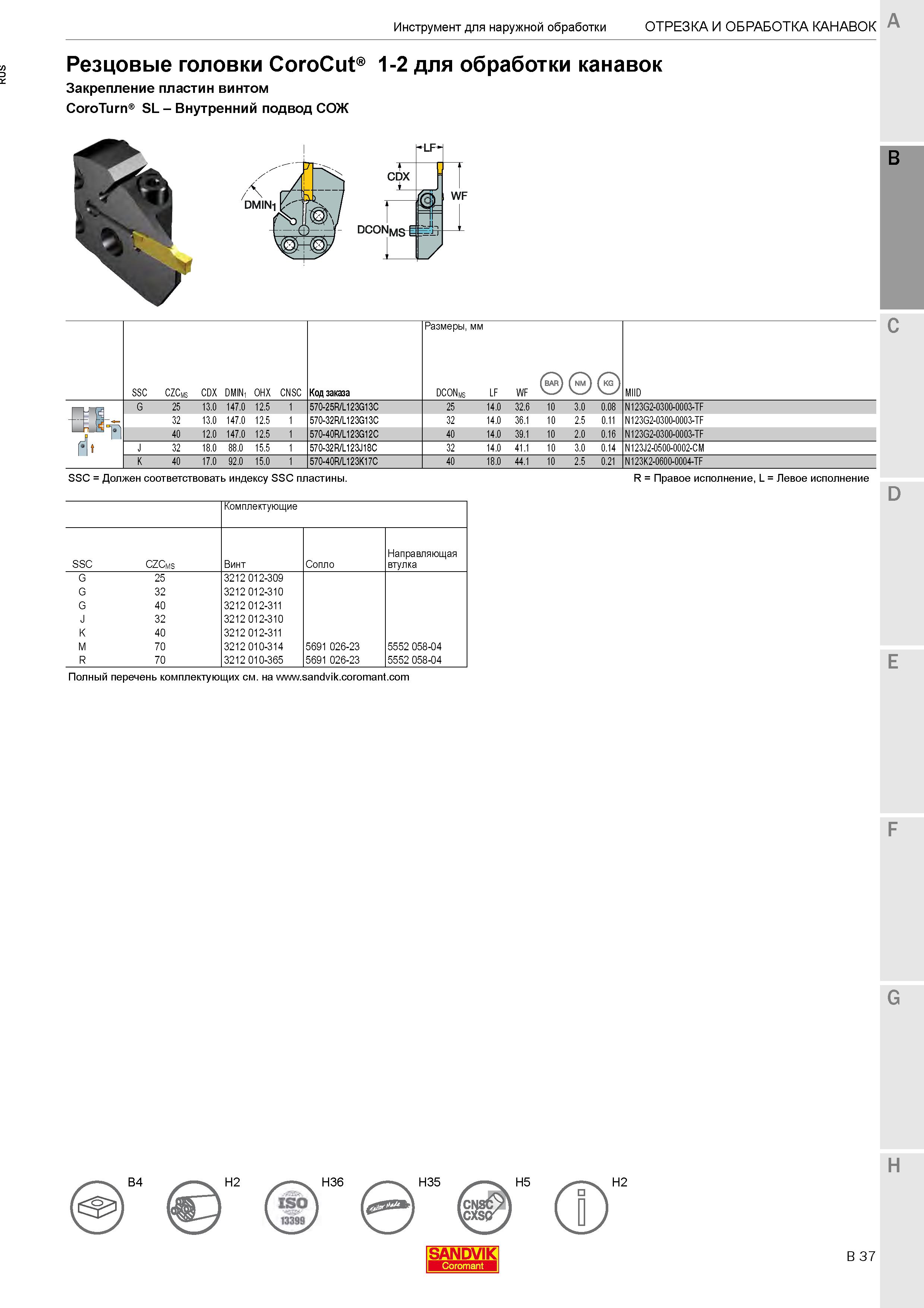 341  Каталог SANDVIK COROMANT 2020 Инструмент для токарной обработки металла на станках Пластины режущие Токарные резцы и державки Инструментальная оснастка Стр. B37