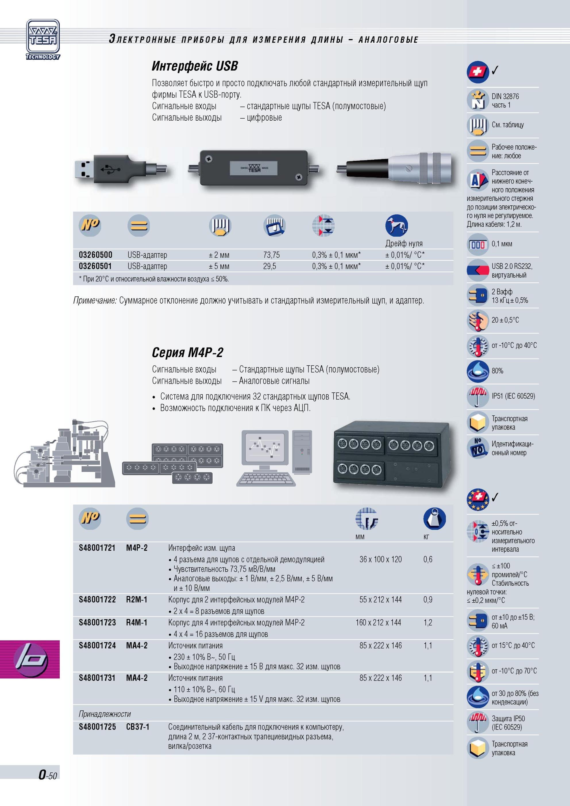 377 Электронные приборы Tesa для измерения длины аналоговые Интерфейс USB Позволяет быстро и просто подключать любой стандартный измерительный щуп фи Каталог TESA 2010 Контрольно-измерительный инструмент для линейно-угловых измерений Стр. O-50
