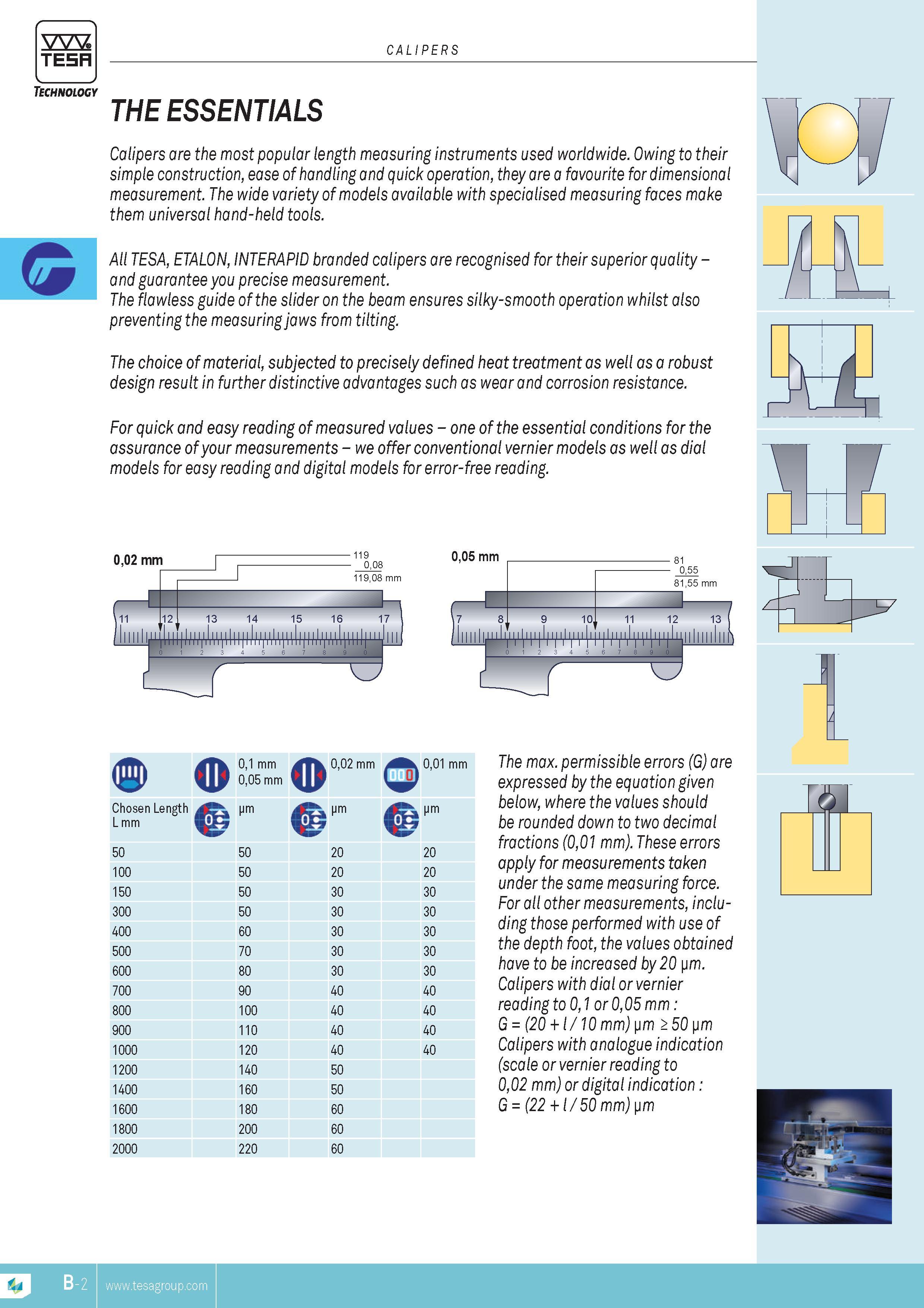 35 Calipers are the most popular length measuring instruments used worldwide Owing to their simple construction ease of handling and quick operation they Каталог TESA 2014 Контрольно-измерительный инструмент и оборудование Стр. B-2 ENG