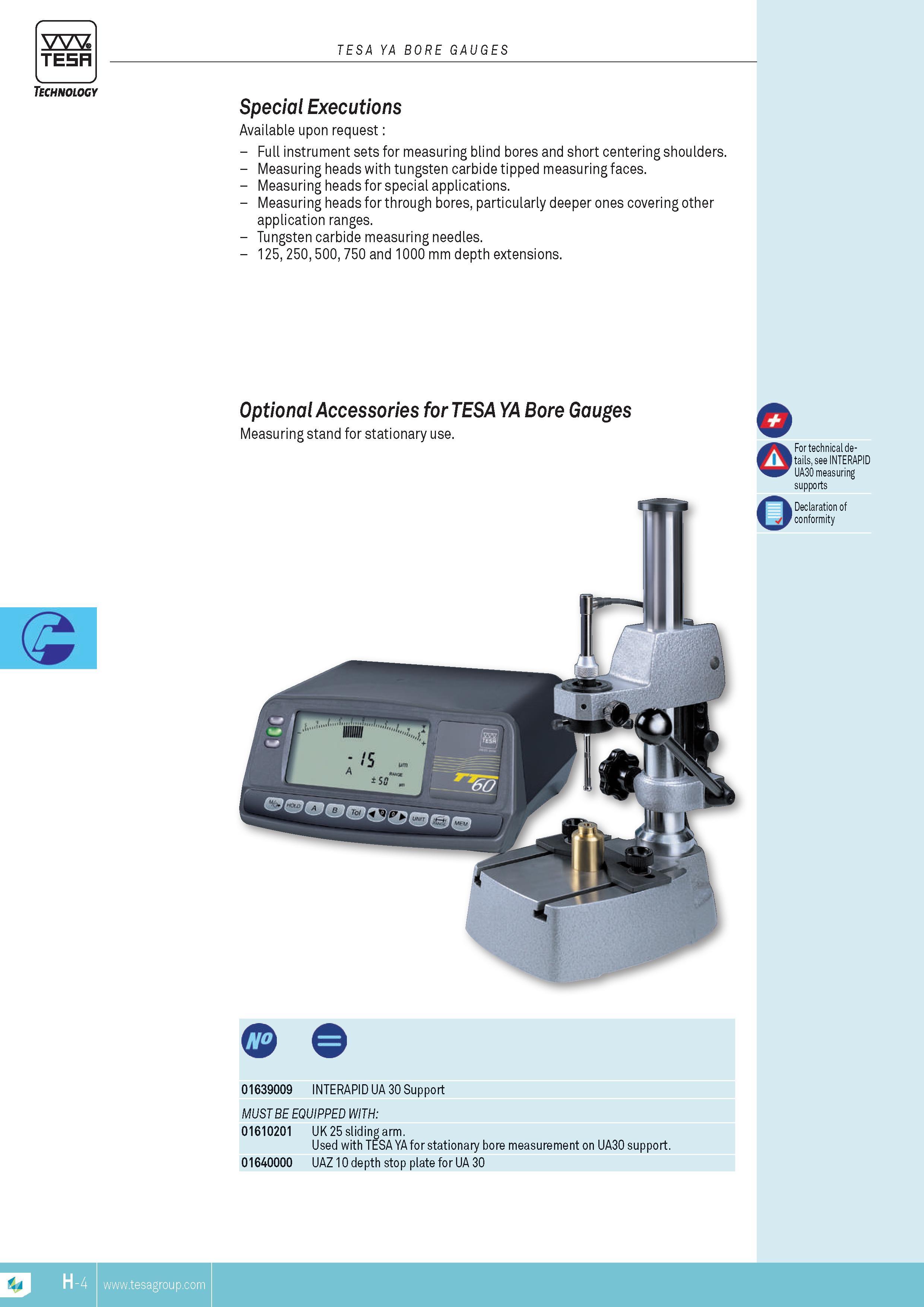 165 Full instrument sets for measuring blind bores and short centering shoulders Measuring heads with tungsten carbide tipped measuring faces Measuring he Каталог TESA 2014 Контрольно-измерительный инструмент и оборудование Стр. H-4 ENG