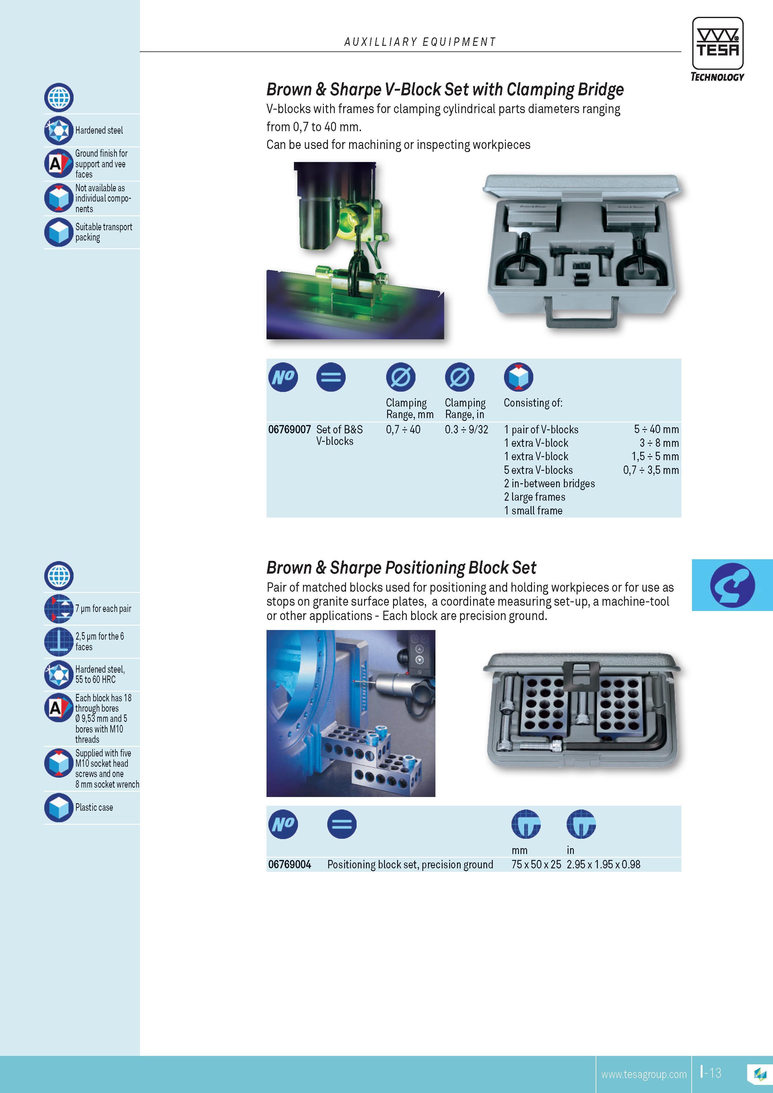 186 Hardened steel Ground finish for support and vee faces Not available as individual components Suitable transport packing AuxiLLIARY EQuipMENT TESA Tec Каталог TESA 2014 Контрольно-измерительный инструмент и оборудование Стр. I-13 ENG