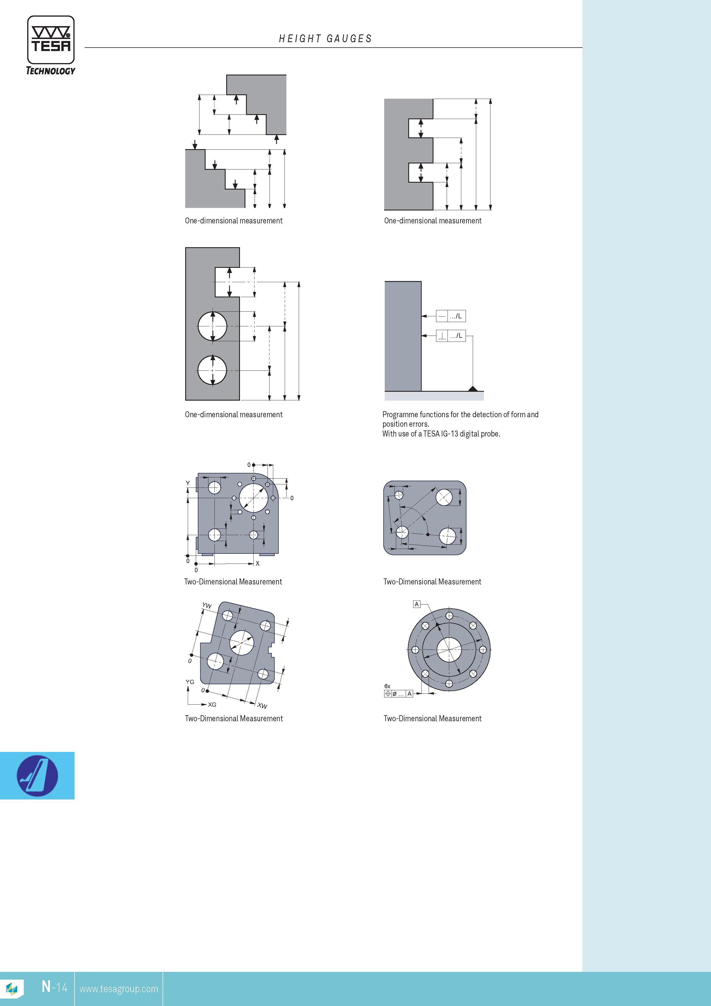 275 TESA Technology HEIGHT GAUGES One-dimensional MEASUREMENT Programme functions for the detection of form and position errors With use of a TESA IG-13 d Каталог TESA 2014 Контрольно-измерительный инструмент и оборудование Стр. N-14 ENG