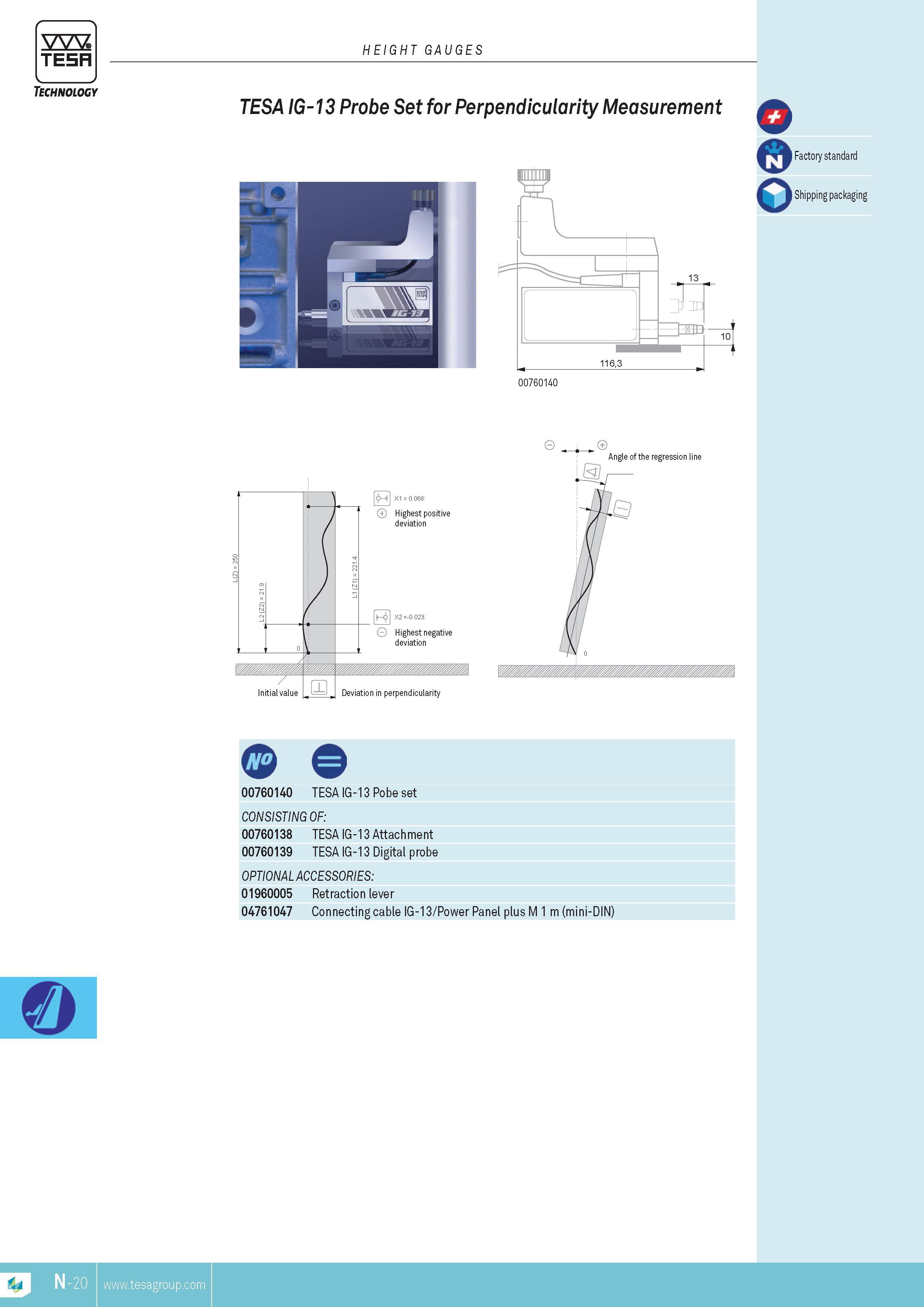 281 TESA HEIGHT GAUGES Technology TESA IG-13 Probe Set for Perpendicularity MEASUREMENT Factory standard Shipping packaging 00760140 TESA IG-13 Pobe set C Каталог TESA 2014 Контрольно-измерительный инструмент и оборудование Стр. N-20 ENG
