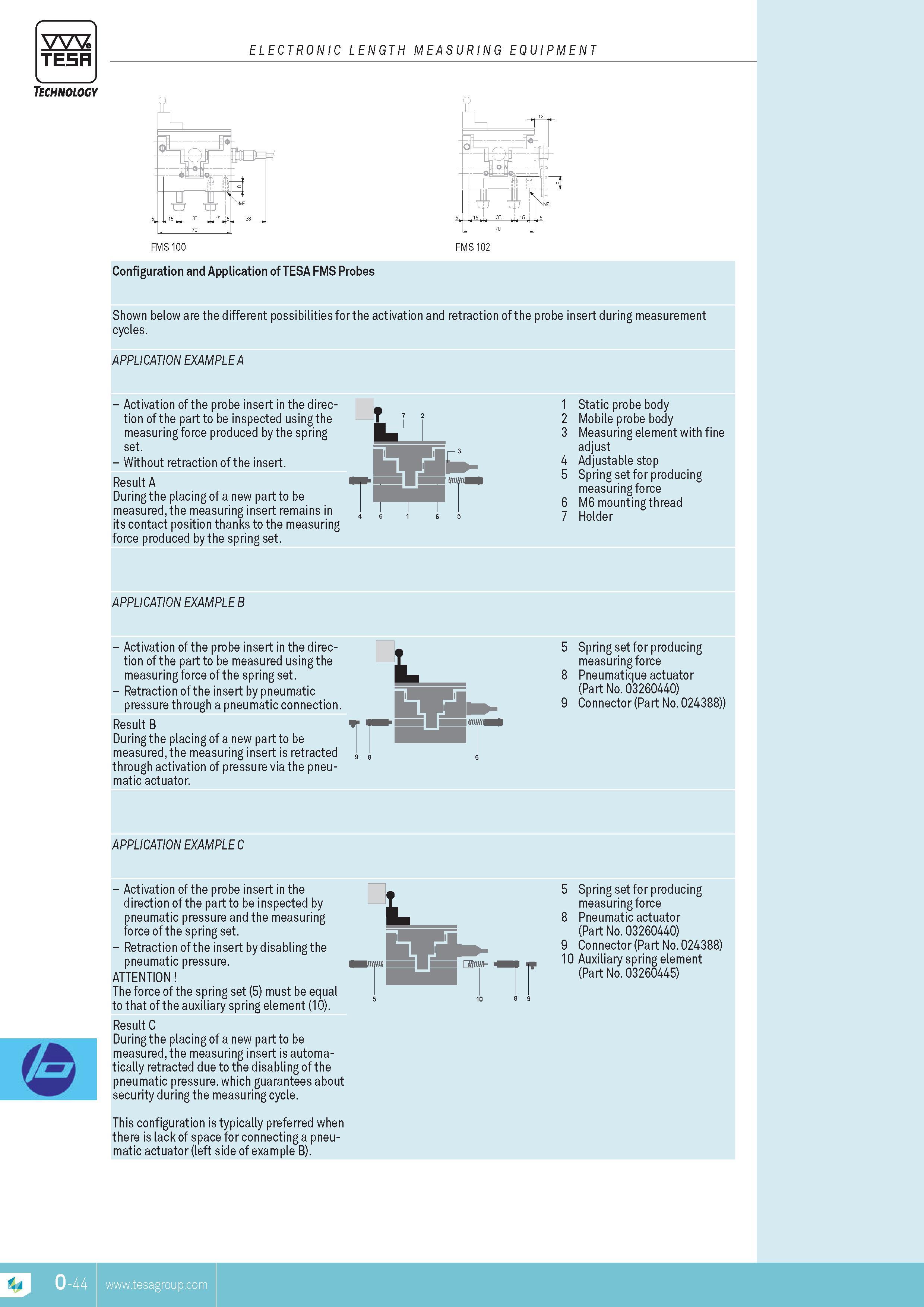 337 TESA electronic length measuring equipment Technology Configuration and Application of TESA FMS Probes Shown below are the different possibilities for Каталог TESA 2014 Контрольно-измерительный инструмент и оборудование Стр. O-44 ENG