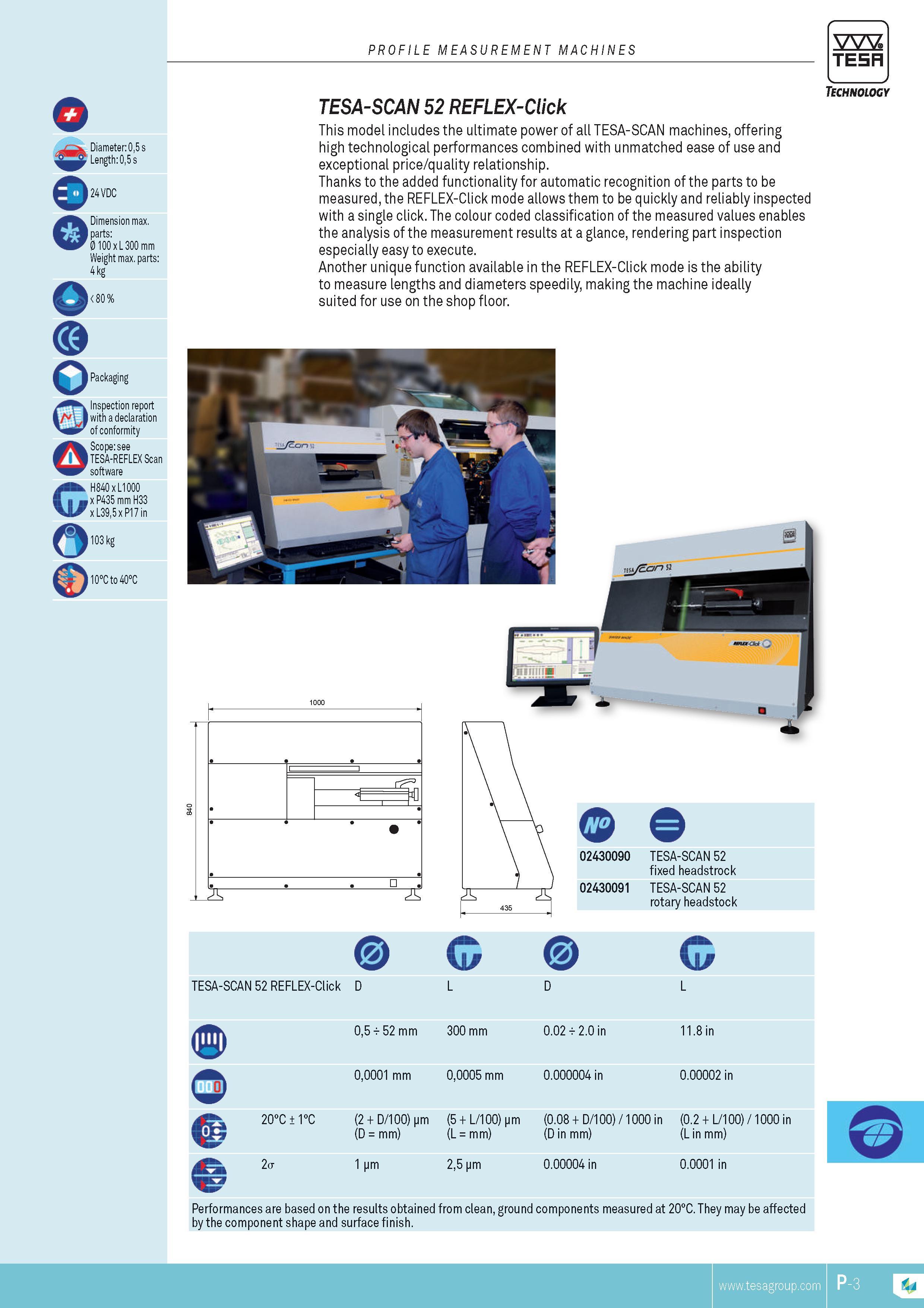 366 Diameter 05 s Length:05s 24 VDC Dimension max parts 0 100 x L 300 mm Weight max parts 4 kg Inspection report with a declaration of conformity Scope:se Каталог TESA 2014 Контрольно-измерительный инструмент и оборудование Стр. P-3 ENG