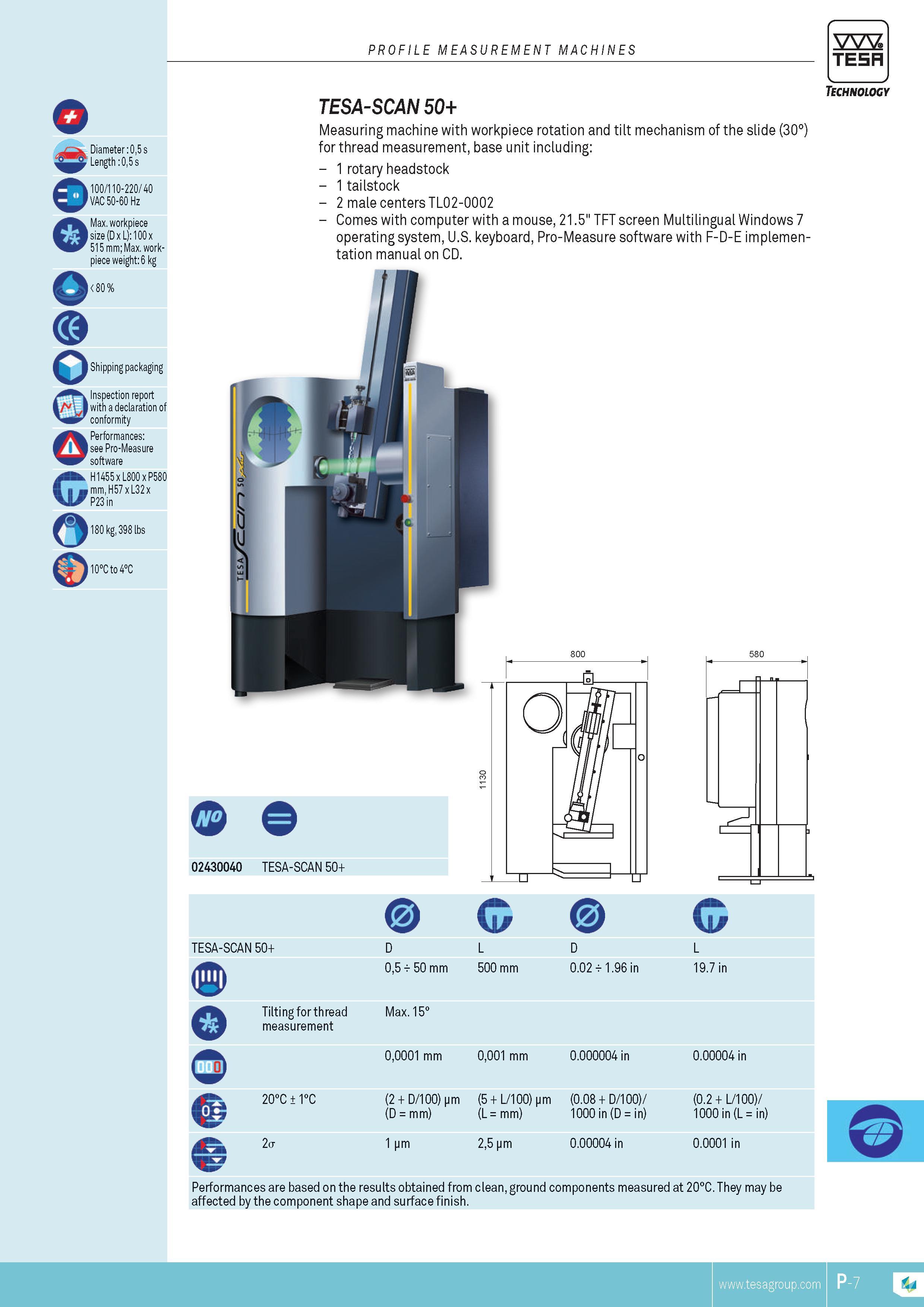 370 (Diameter 05 s Length 05s Q Q o G 100 110-220 40 VAC 50-60 Hz Max workpiece size (D x L) 100 x 515 mm; Max workpiece weight 6 kg Shipping packaging In Каталог TESA 2014 Контрольно-измерительный инструмент и оборудование Стр. P-7 ENG