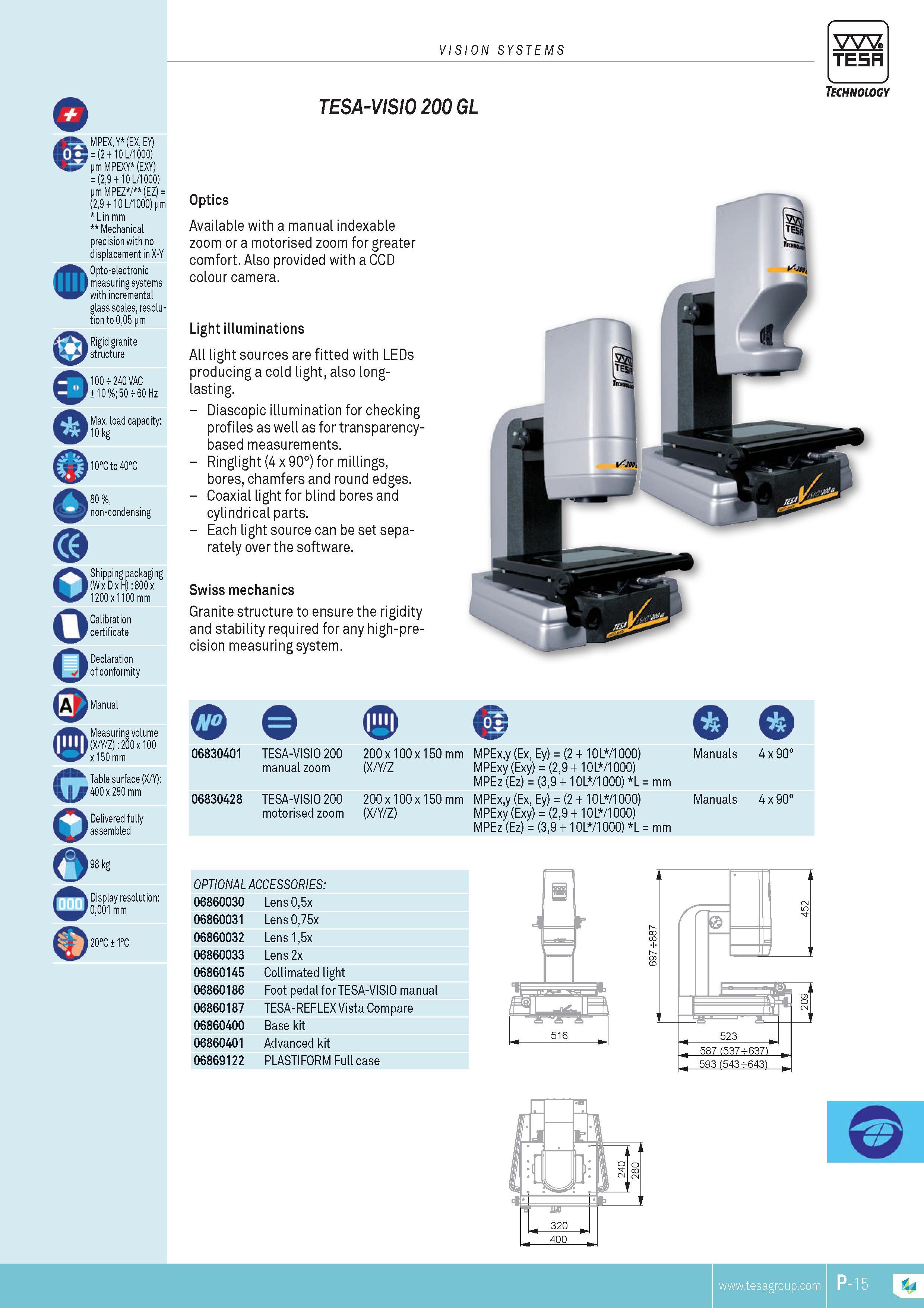 378 VISION SYSTEMS TESA o MPEX Y (EX EY) (2 + 10 L 1000) pm MPEXY (EXY) (29 + 10 L 1000) pm MPEZ (EZ) (29 + 10 L 1000) pm L in mm Mechanical precision wit Каталог TESA 2014 Контрольно-измерительный инструмент и оборудование Стр. P-15 ENG