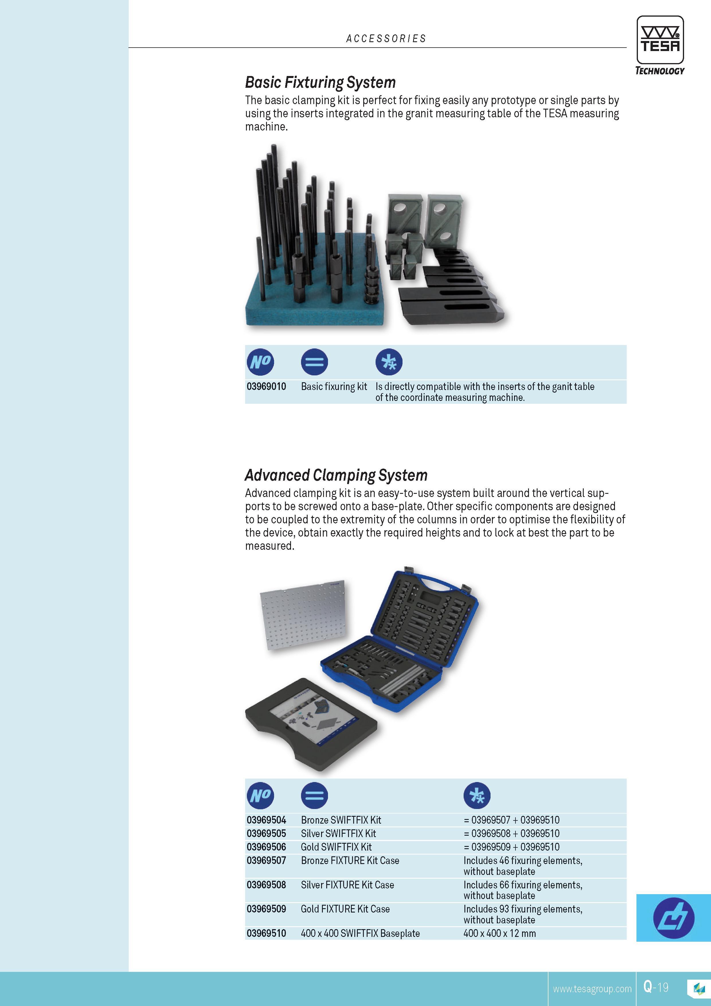 410 ACCESSORIES Basic Fixturing System The basic clamping kit is perfect for fixing easily any prototype or single parts by using the inserts integrated i Каталог TESA 2014 Контрольно-измерительный инструмент и оборудование Стр. Q-19 ENG