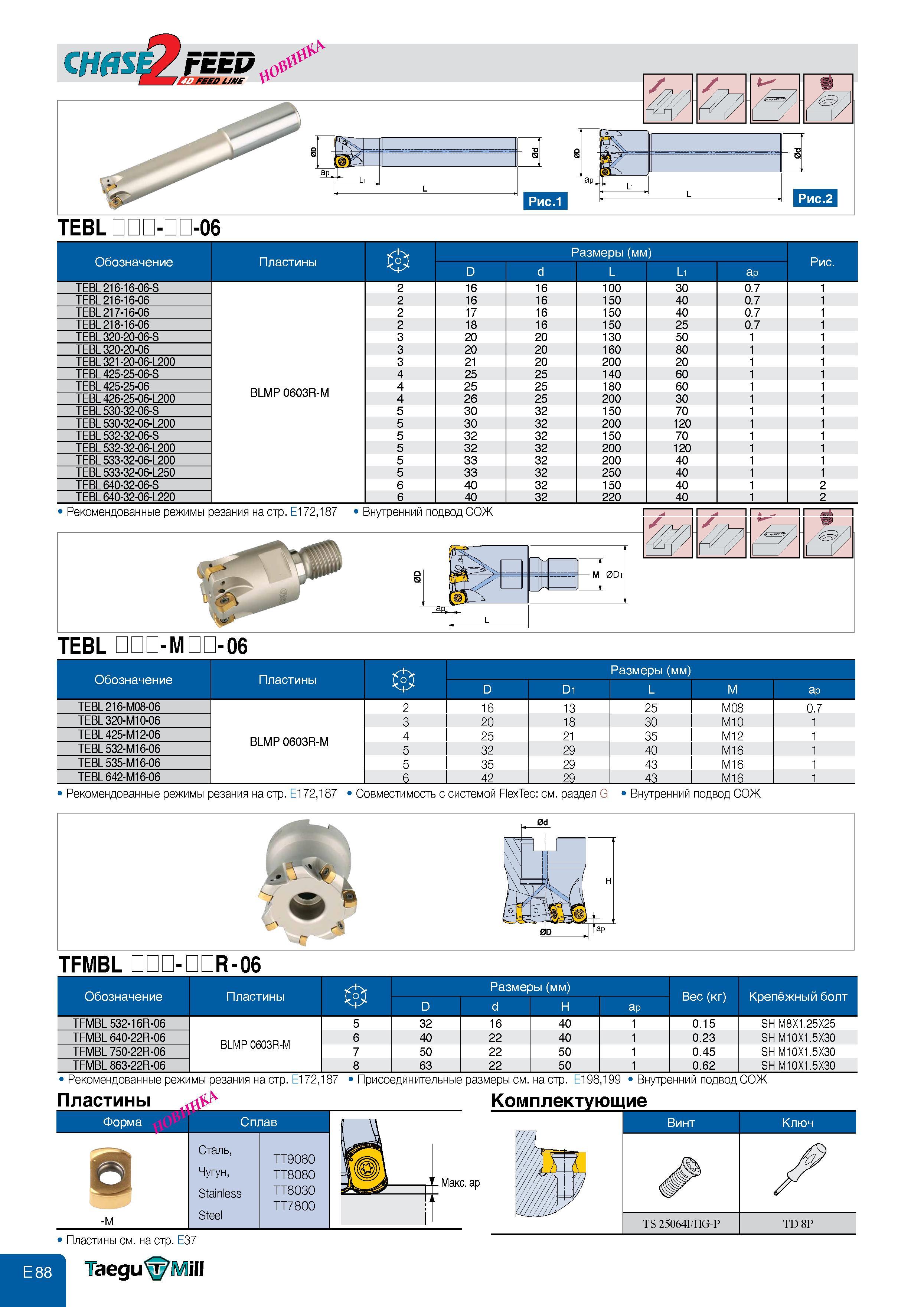 526 TEBL - -06 i-i Размеры (мм) Обозначение D d L L1 ap TEBL 216-16-06-S BLMP 0603R-M 2 16 16 100 30 0 7 1 TEBL 216-16-06 2 16 16 150 40 0 7 1 TEBL 217- Каталог TAEGUTEC 2011 Металлорежущий инструмент и инструментальная оснастка Стр. E88