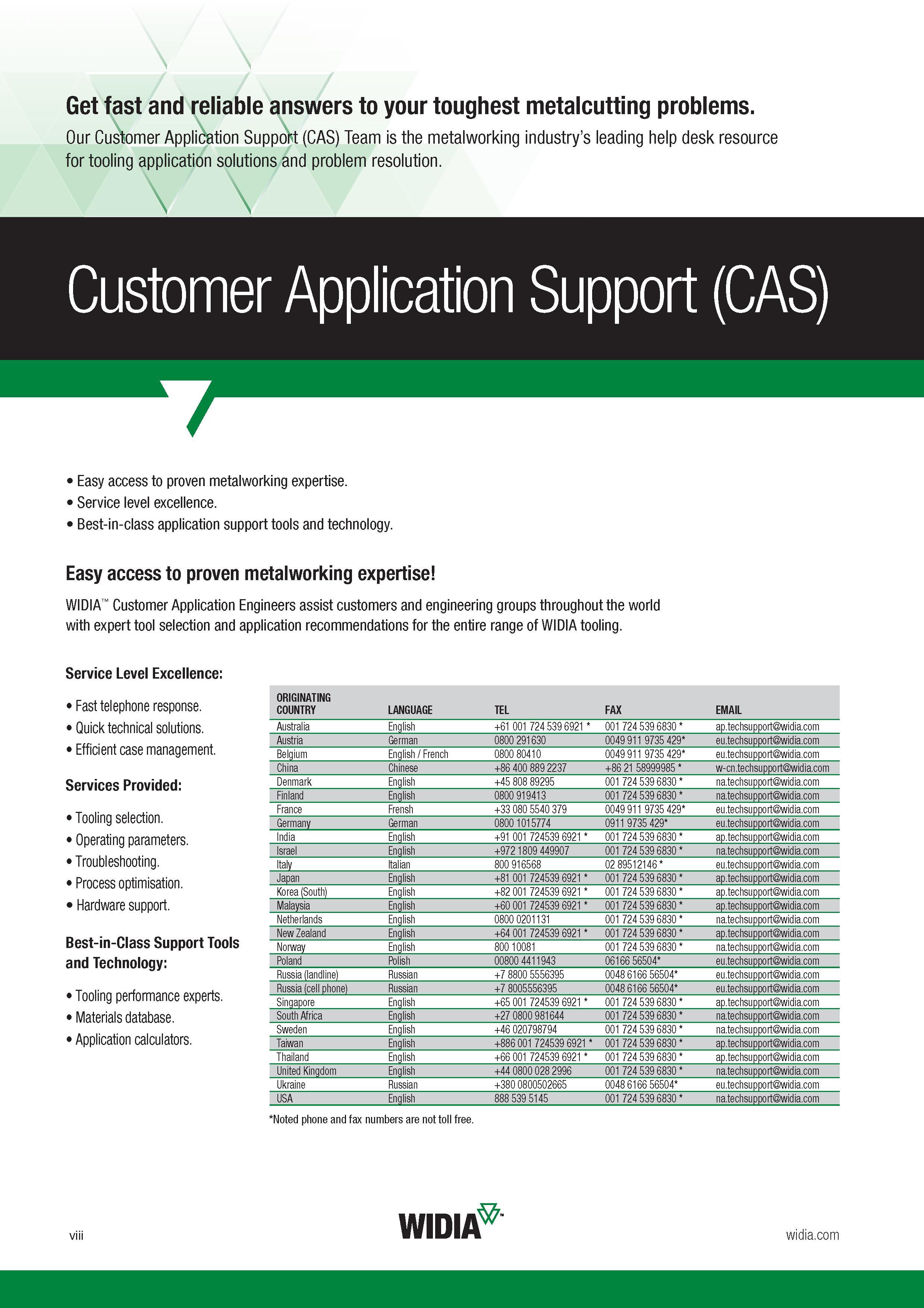 10 Widia Customer Application Engineers assist customers and engineering groups throughout the world with expert tool selection and application recomm Каталог WIDIA 2017 Металлорежущий инструмент Стационарный и вращающийся для металлообрабатывающих станков и оборудования Стр. VII ENG