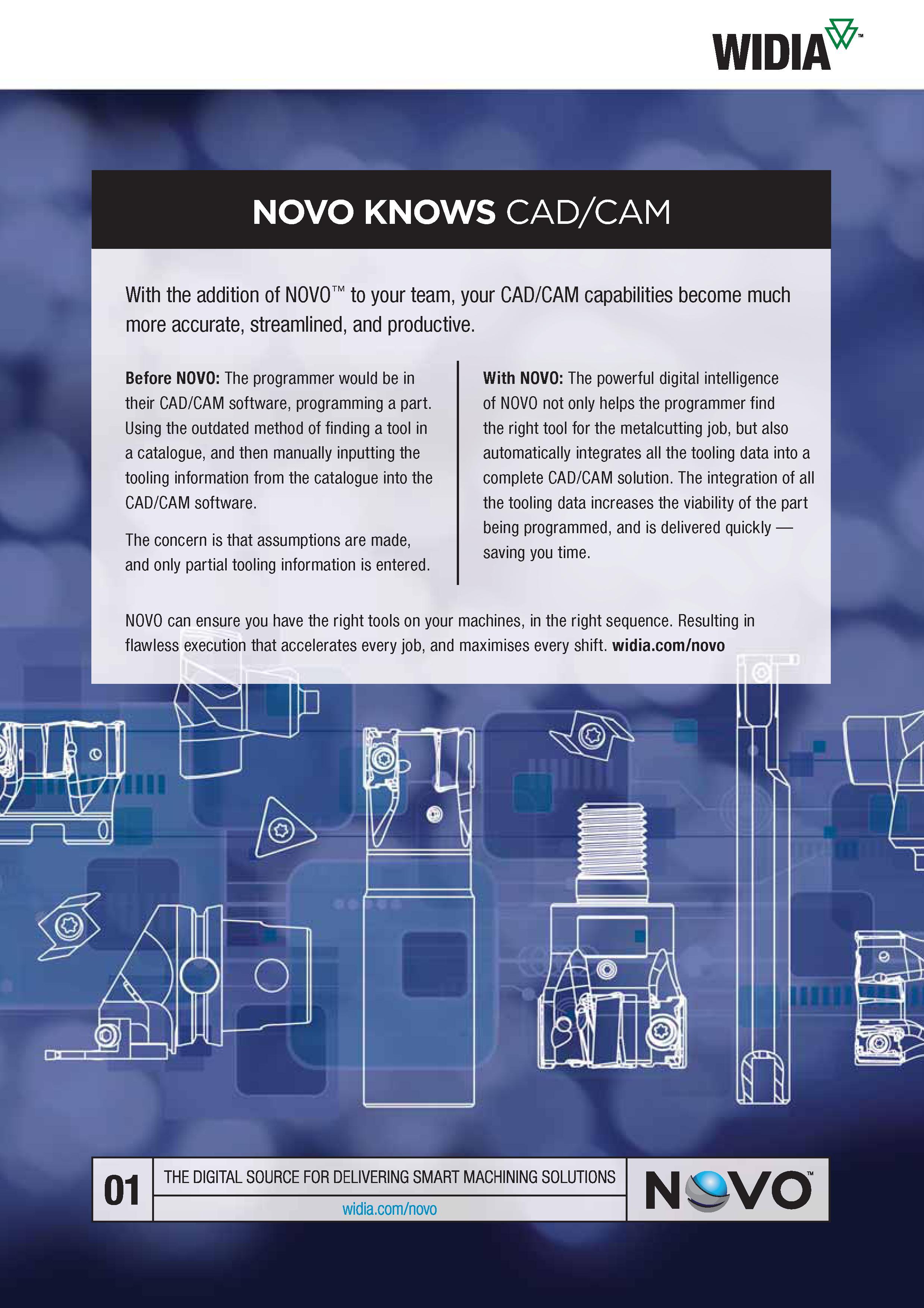 49 With the addition of NOVO to your team, your CAD/CAM capabilities become much more accurate, streamlined, and productive Before NOVO The programmer Каталог WIDIA 2017 Металлорежущий инструмент Стационарный и вращающийся для металлообрабатывающих станков и оборудования Стр. B29 ENG