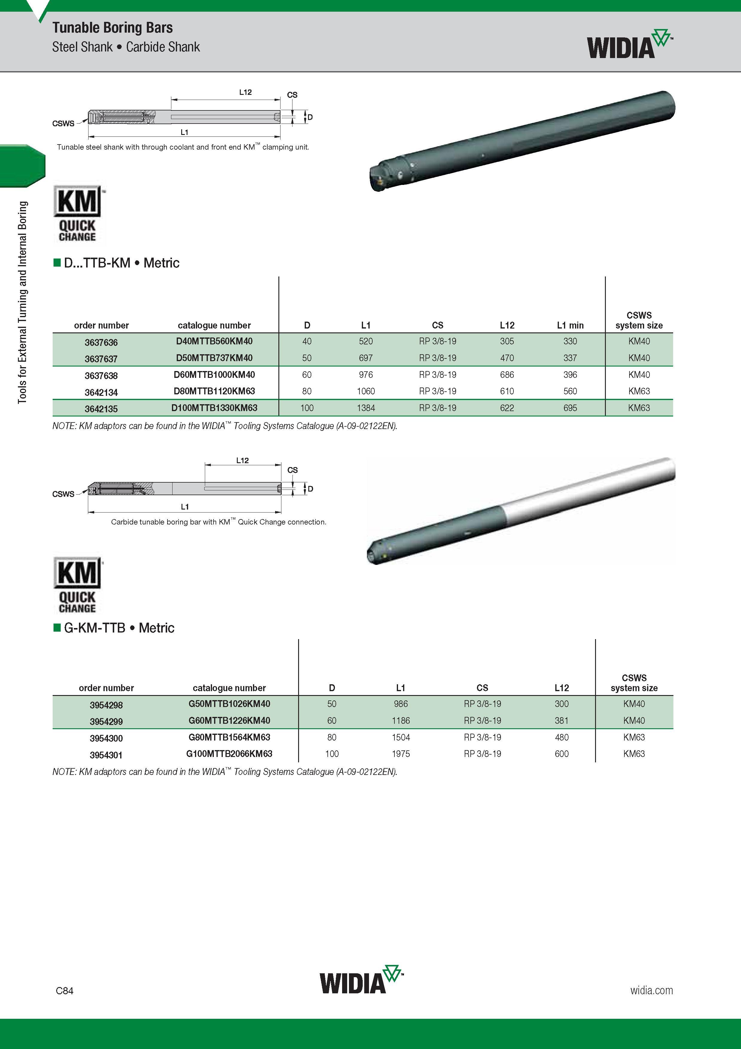 324 Tools for External Turning and Internal Boring Токарный инструмент Widia для наружного точения и внутреннего растачивания Tunable Boring Bars Steel Каталог WIDIA 2017 Металлорежущий инструмент Стационарный и вращающийся для металлообрабатывающих станков и оборудования Стр. C84 ENG