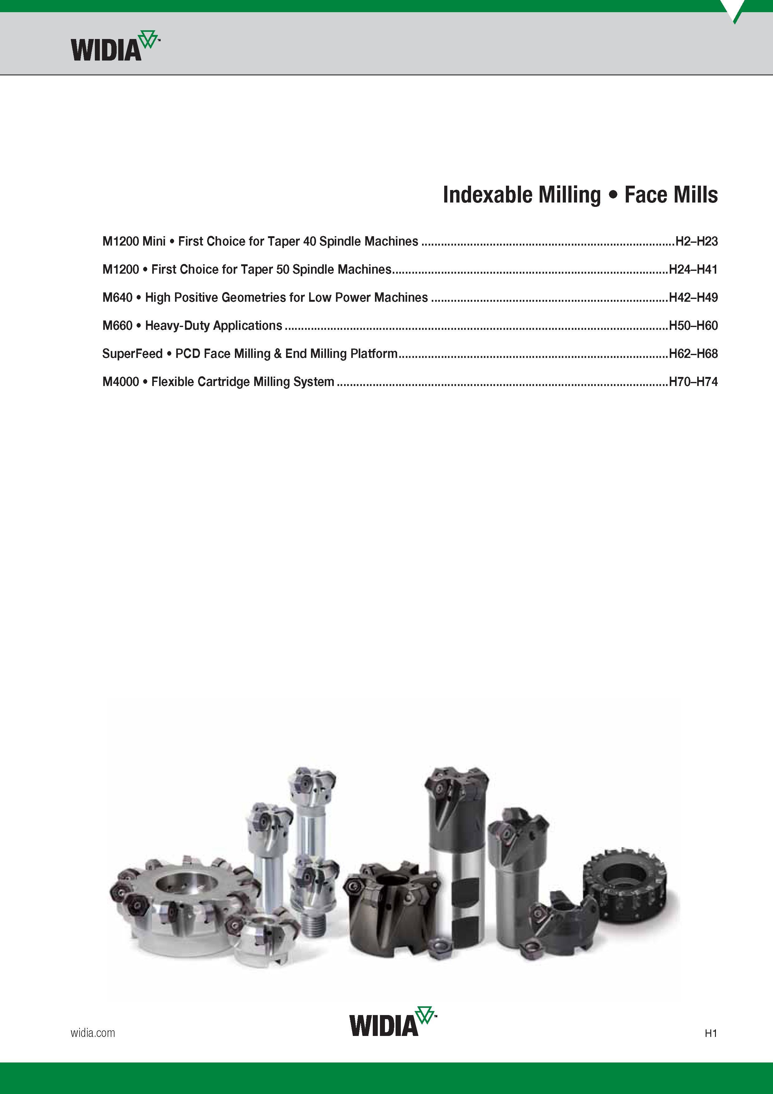 721 Indexable Milling Face Mills Widia M1200 Mini First Choice for Taper 40 Spindle Machines M1200 First Choice for Taper 50 Spindle Machines M640 High Каталог WIDIA 2017 Металлорежущий инструмент Стационарный и вращающийся для металлообрабатывающих станков и оборудования Стр. H1 ENG