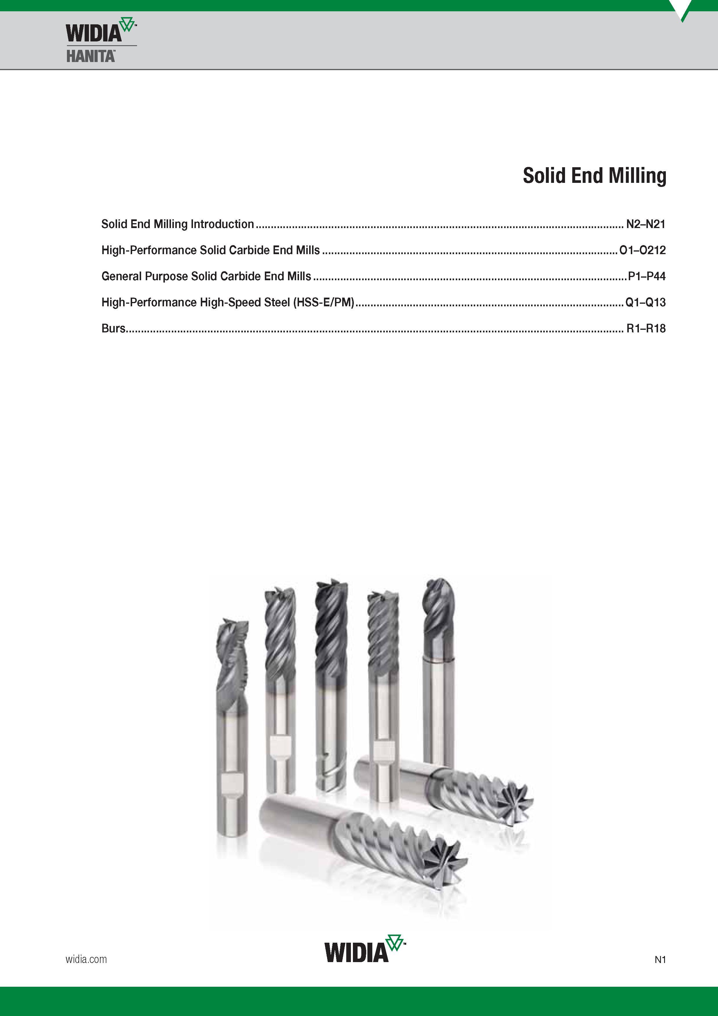 1037 Solid End Milling Widia Hanita Introduction High-Performance Solid Carbide End Mills General Purpose Solid Carbide End Mills High-Performance High- Каталог WIDIA 2017 Металлорежущий инструмент Стационарный и вращающийся для металлообрабатывающих станков и оборудования Стр. N1 ENG