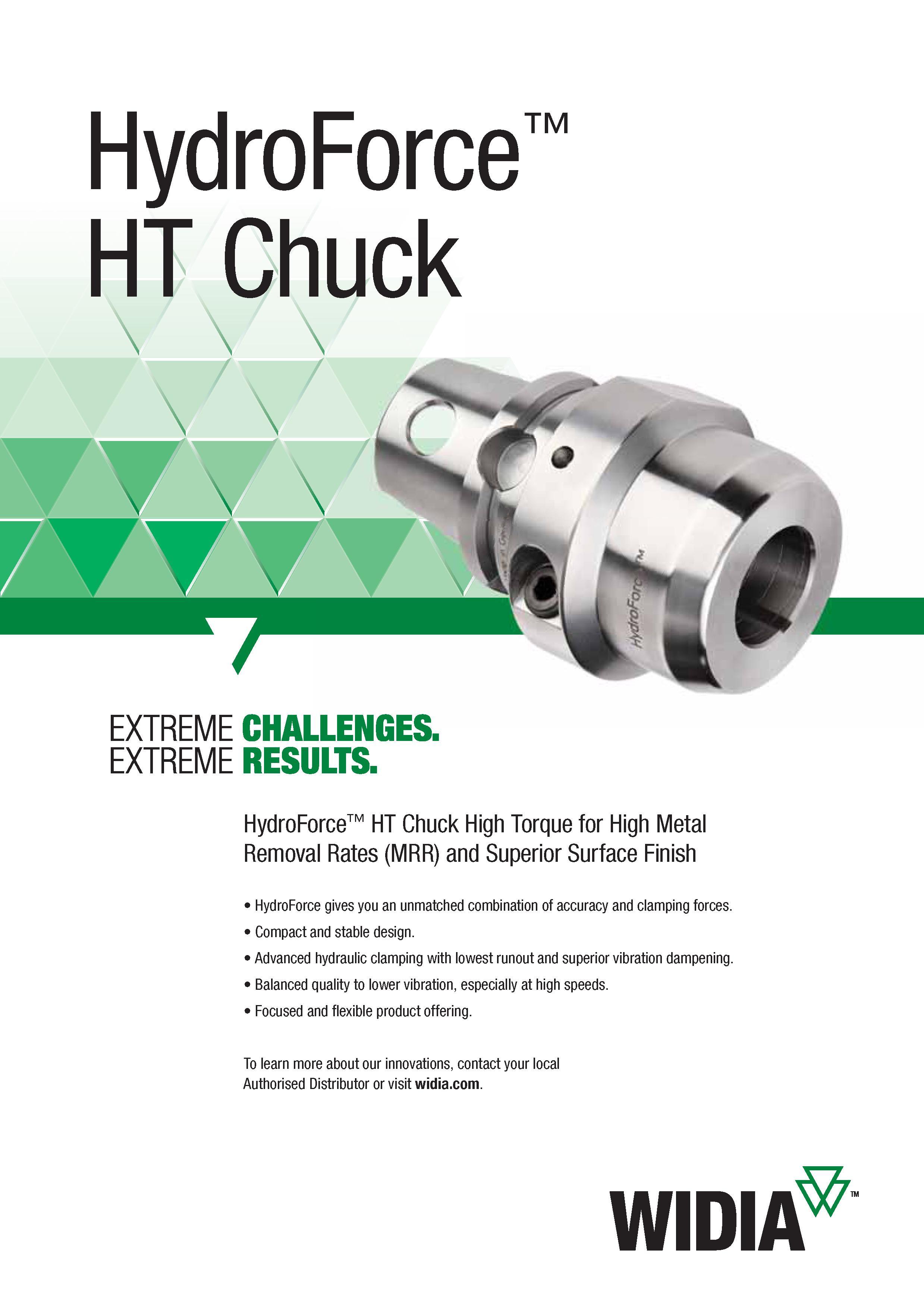 1081 HydroForce HT Chuck High Torque for High Metal Removal Rates (MRR) and Superior Surface Finish HydroForce gives you an unmatched combination of acc Каталог WIDIA 2017 Металлорежущий инструмент Стационарный и вращающийся для металлообрабатывающих станков и оборудования Стр. O21 ENG