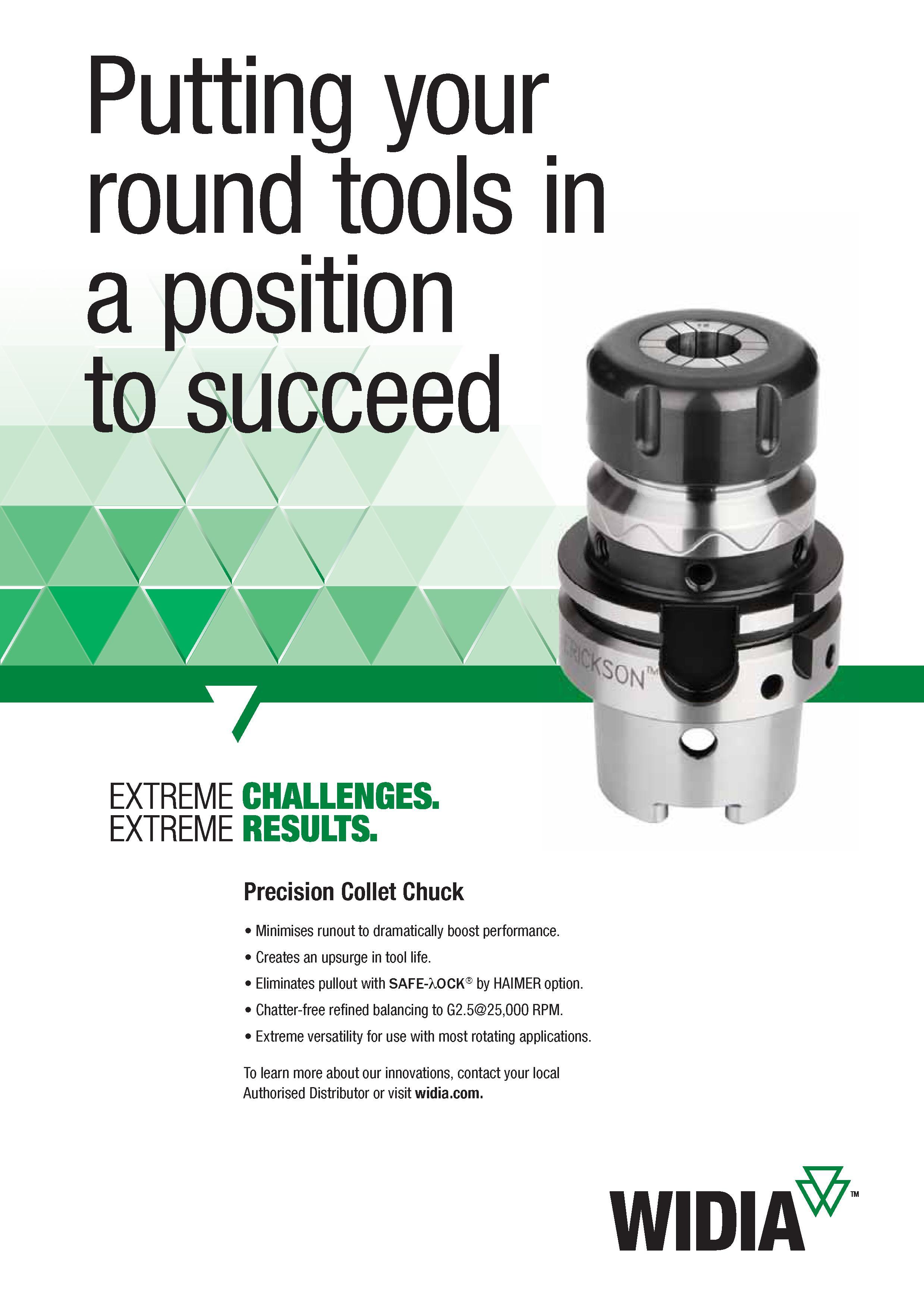1109 Precision Collet Chuck Widia Minimises runout to dramatically boost performance Creates an upsurge in tool life Eliminates pullout with SAFE-A OCK Каталог WIDIA 2017 Металлорежущий инструмент Стационарный и вращающийся для металлообрабатывающих станков и оборудования Стр. O49 ENG