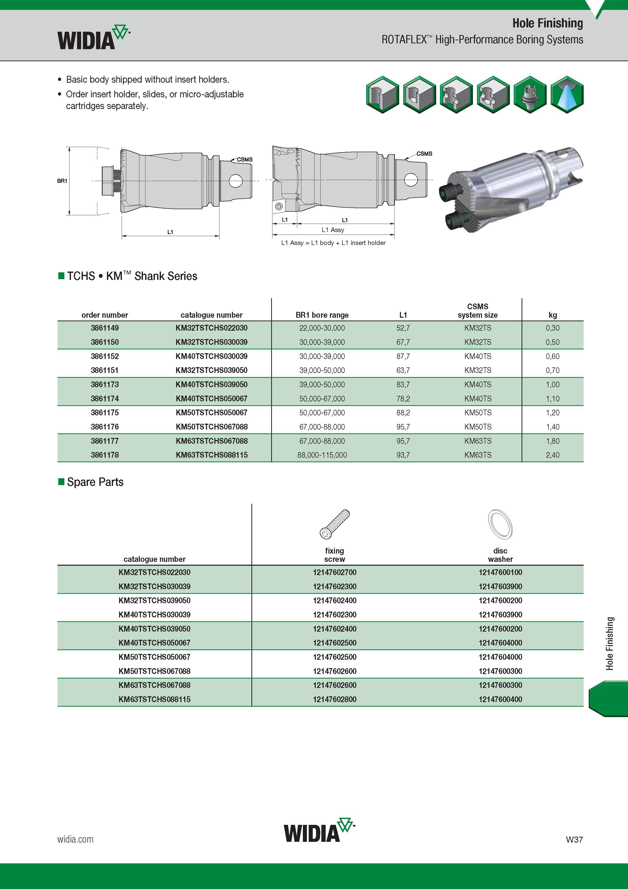 1649 Widia Hole Finishing ROTAFLEX High-Performance Boring Systems Basic body shipped without insert holders Order insert holder, slides, or micro-adjus Каталог WIDIA 2017 Металлорежущий инструмент Стационарный и вращающийся для металлообрабатывающих станков и оборудования Стр. W37 ENG