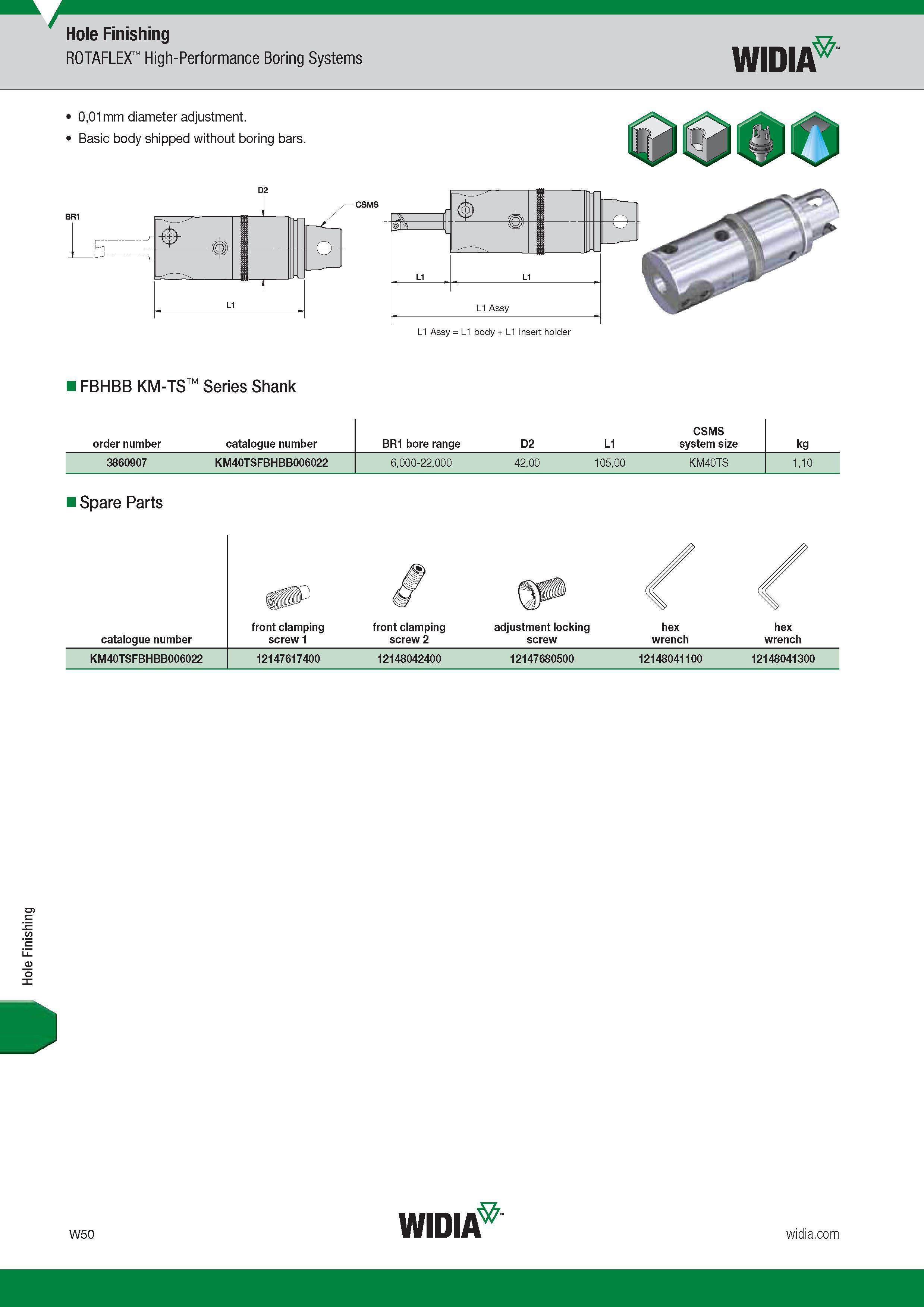 1662 Hole Finishing Hole Finishing ROTAFLEX High-Performance Boring Systems Widia 0,01mm diameter adjustment Basic body shipped without boring bars 0 FB Каталог WIDIA 2017 Металлорежущий инструмент Стационарный и вращающийся для металлообрабатывающих станков и оборудования Стр. W50 ENG