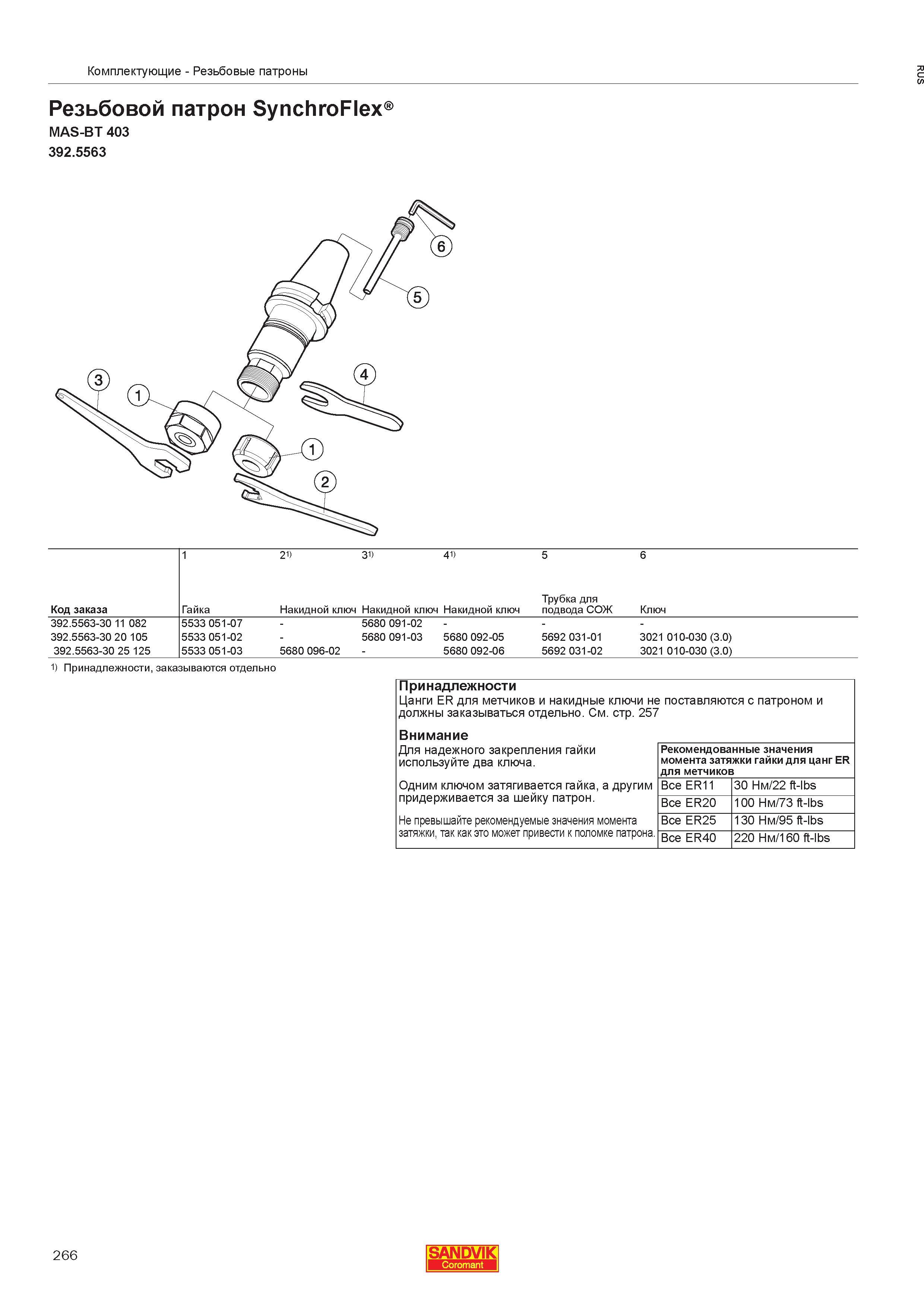 268  Каталог SANDVIK COROMANT 2013 Метчики и инструментальная оснастка для резьбонарезания внутренней резьбы в отверстиях Стр. 266