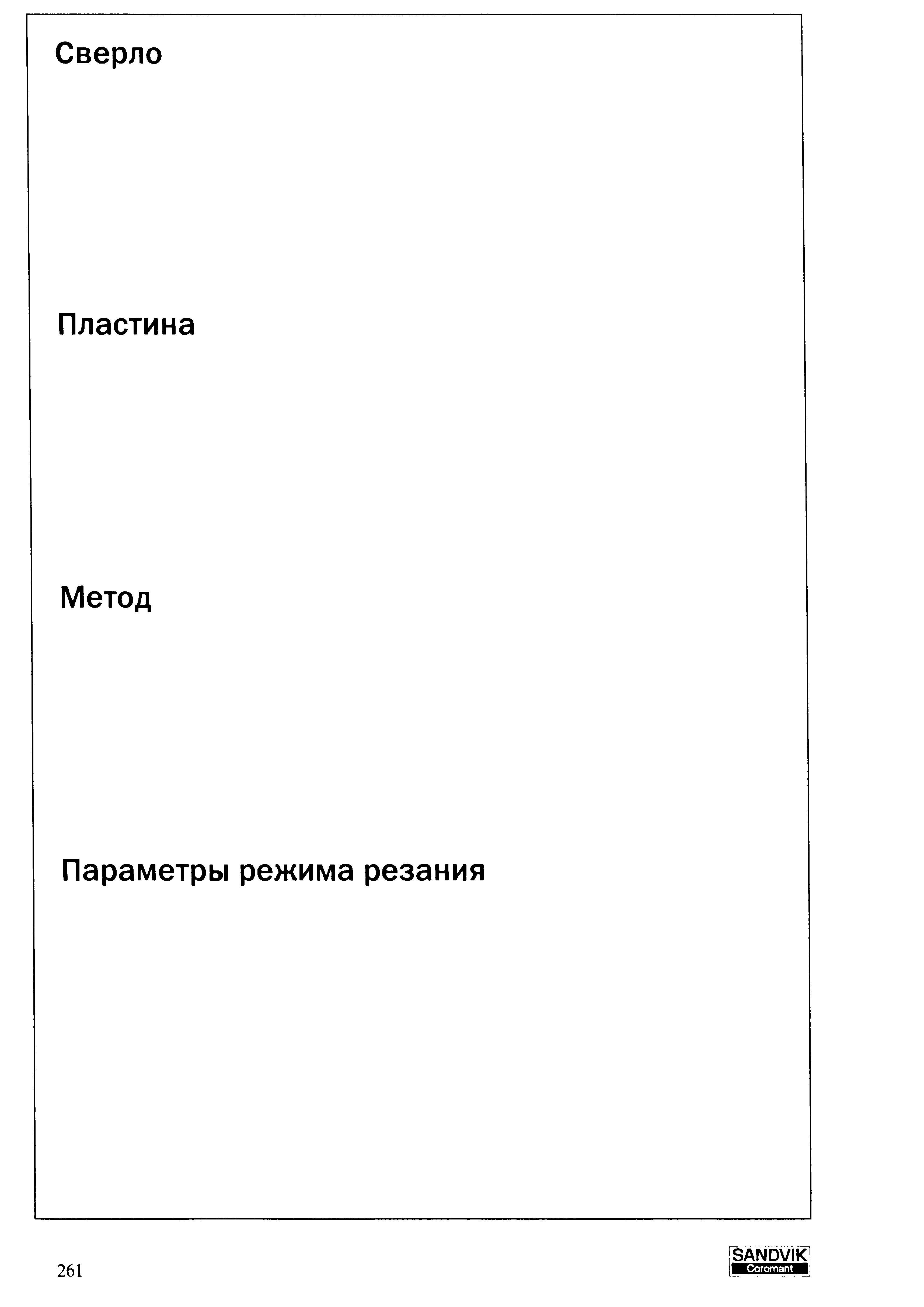 261 Сверло со сменными режущими пластинами Метод Параметры режима резания Пластина Coromant Учебник SANDVIK COROMANT 2003 Высокопроизводительная обработка металлов резанием на металлообрабатывающем оборудовании Стр. 261