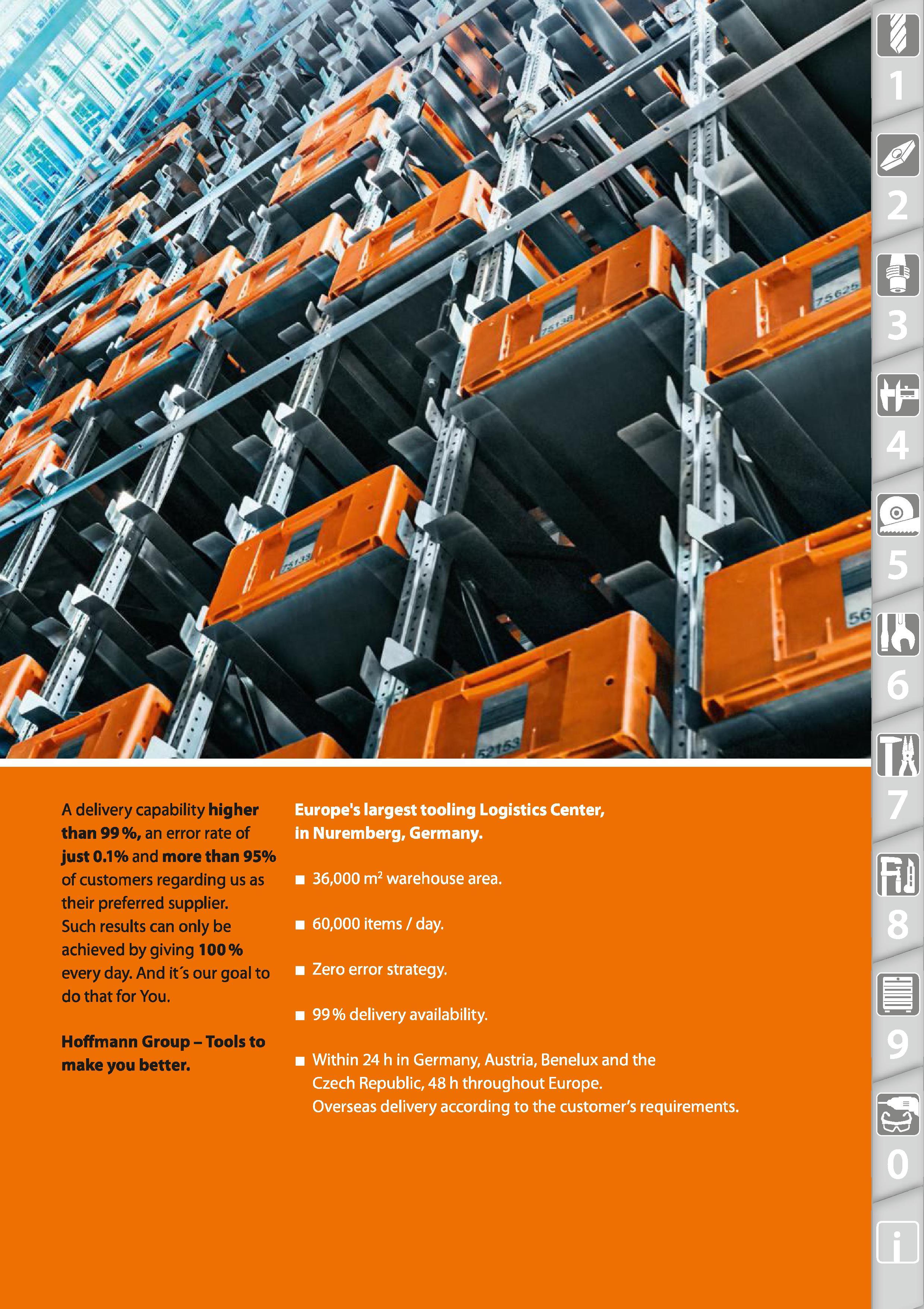 3 Europe's largest tooling Logistics Center Hoffmann Group in Nuremberg Germany 36,000 m2 warehouse area 60,000 items / day Zero error strategy 99% Каталог HOFFMANN GROUP 2015 Инструмент режущий слесарный измерительный абразивный Оборудование Комплексные поставки для промышленных предприятий Стр.  ENG