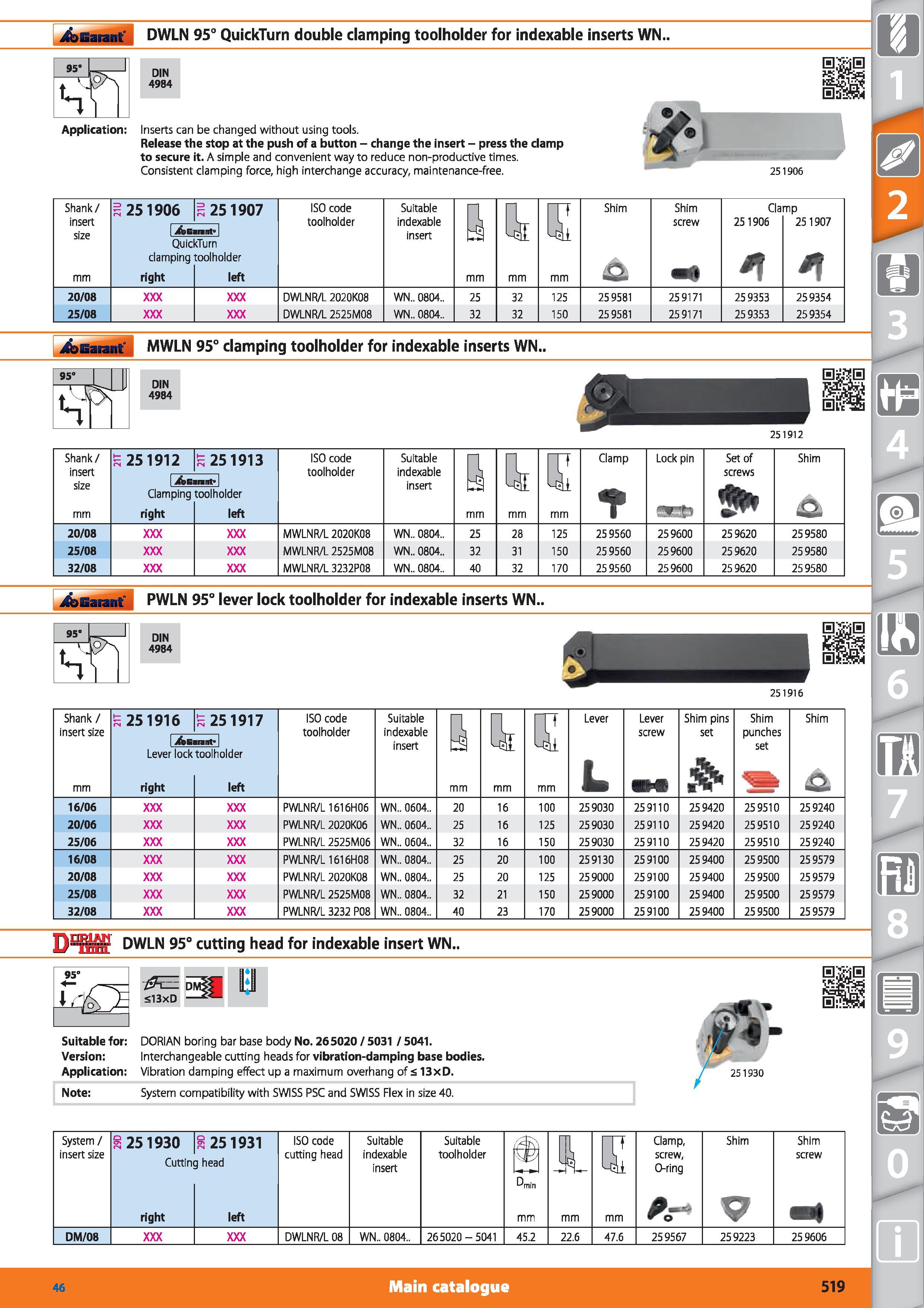 519 QuickTurn double clamping toolholder Garant DWLN 95° for indexable inserts WN DIN 4984 Inserts can be changed without using tools Release the sto Каталог HOFFMANN GROUP 2015 Инструмент режущий слесарный измерительный абразивный Оборудование Комплексные поставки для промышленных предприятий Стр. 519 ENG