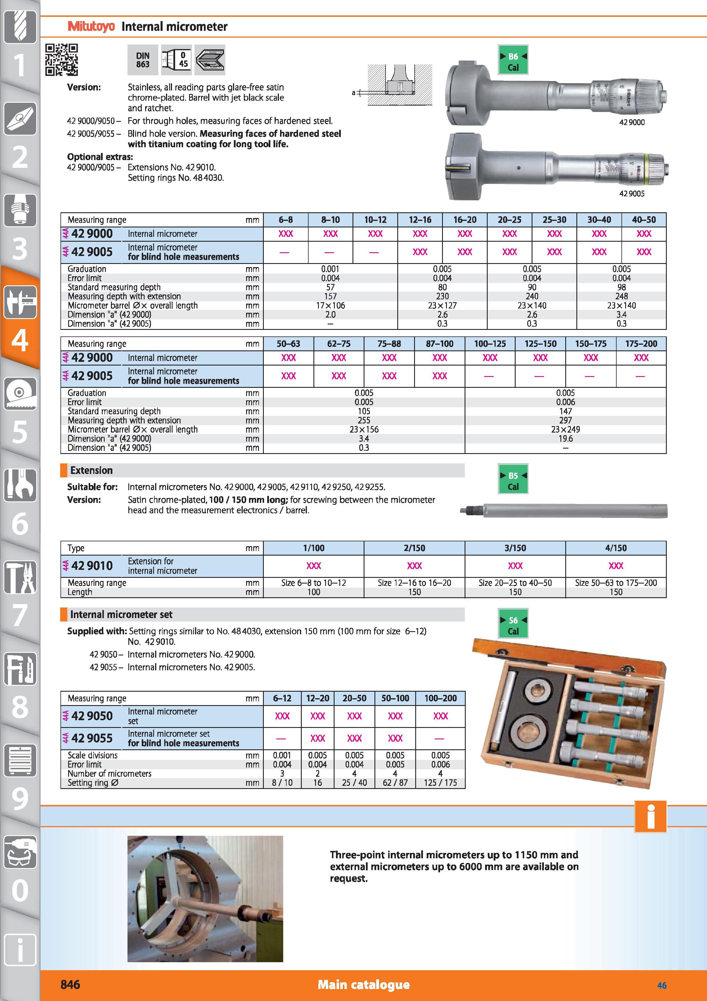 846 1 Mitutoyo Internal micrometer DIN 863 m Version Stainless, all reading parts glare-free satin chrome-plated Barrel with jet black scale and ratc Каталог HOFFMANN GROUP 2015 Инструмент режущий слесарный измерительный абразивный Оборудование Комплексные поставки для промышленных предприятий Стр. 846 ENG