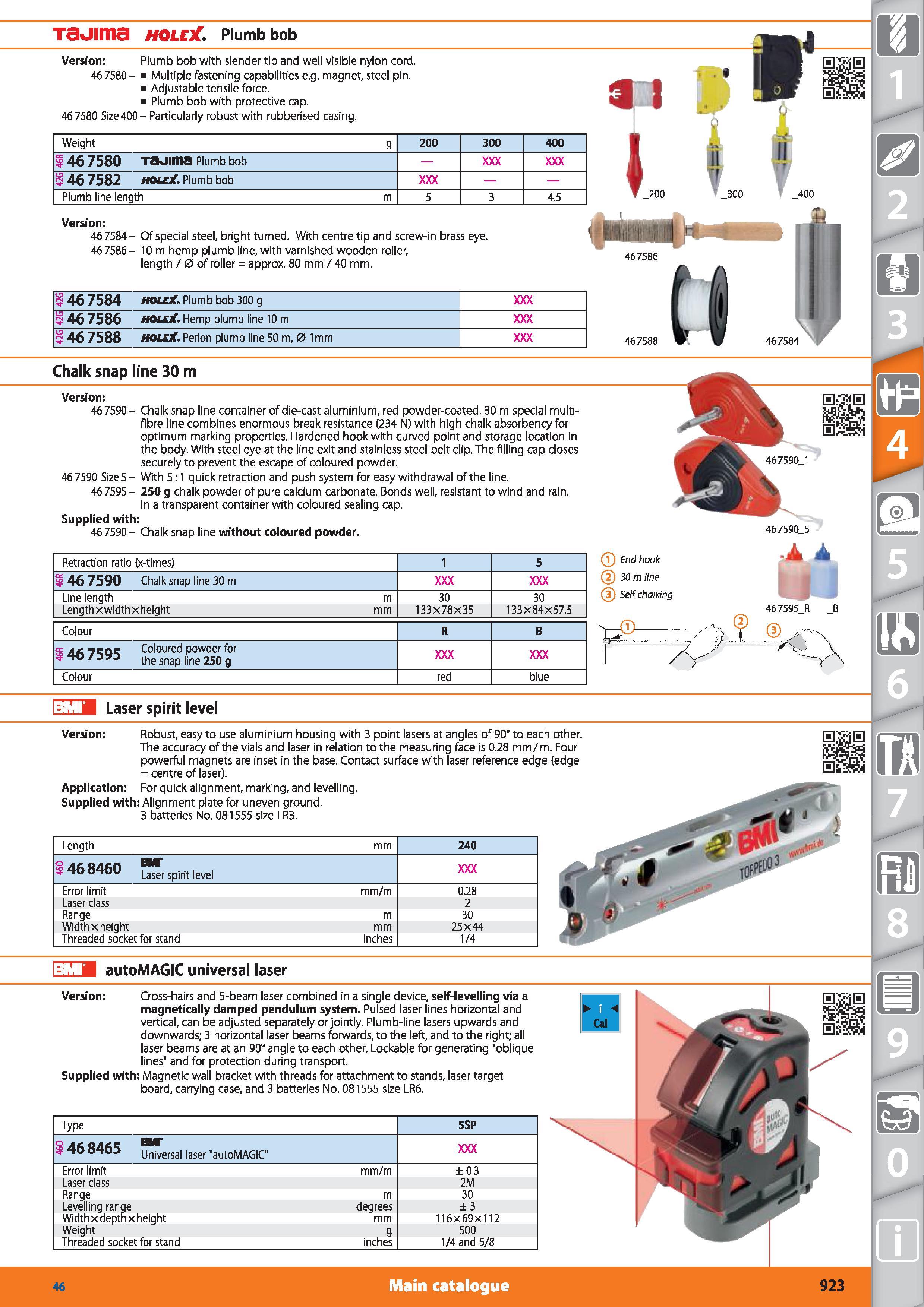 923 Tajima holejC Plumb bob Version Plumb bob with slender tip and well visible nylon cord 46 7580- Multiple fastening capabilities e g magnet, steel Каталог HOFFMANN GROUP 2015 Инструмент режущий слесарный измерительный абразивный Оборудование Комплексные поставки для промышленных предприятий Стр. 923 ENG