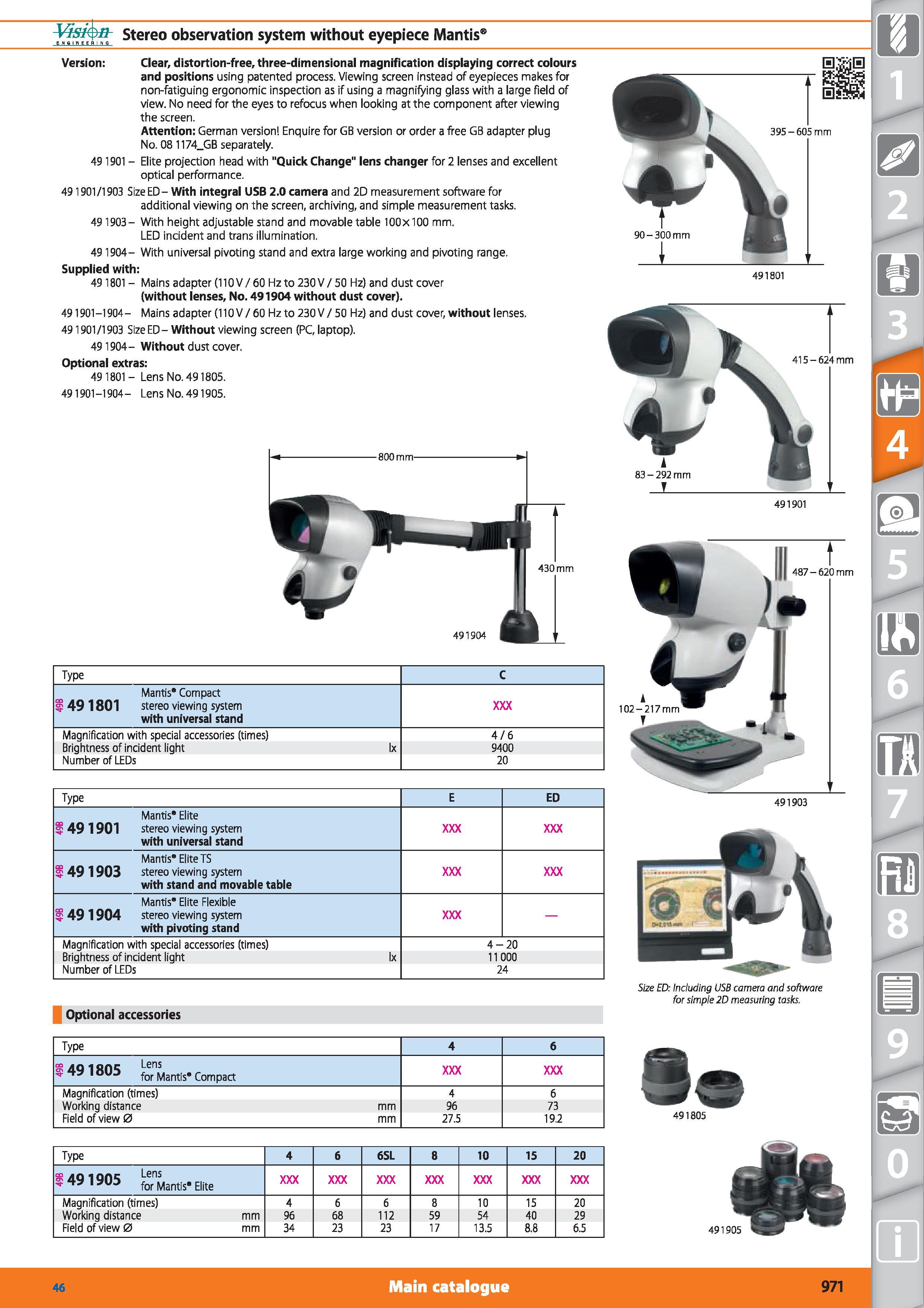 971 Stereo observation system without eyepiece Mantis8 Version Clear, distortion-free, three-dimensional magnification displaying correct colours and Каталог HOFFMANN GROUP 2015 Инструмент режущий слесарный измерительный абразивный Оборудование Комплексные поставки для промышленных предприятий Стр. 971 ENG