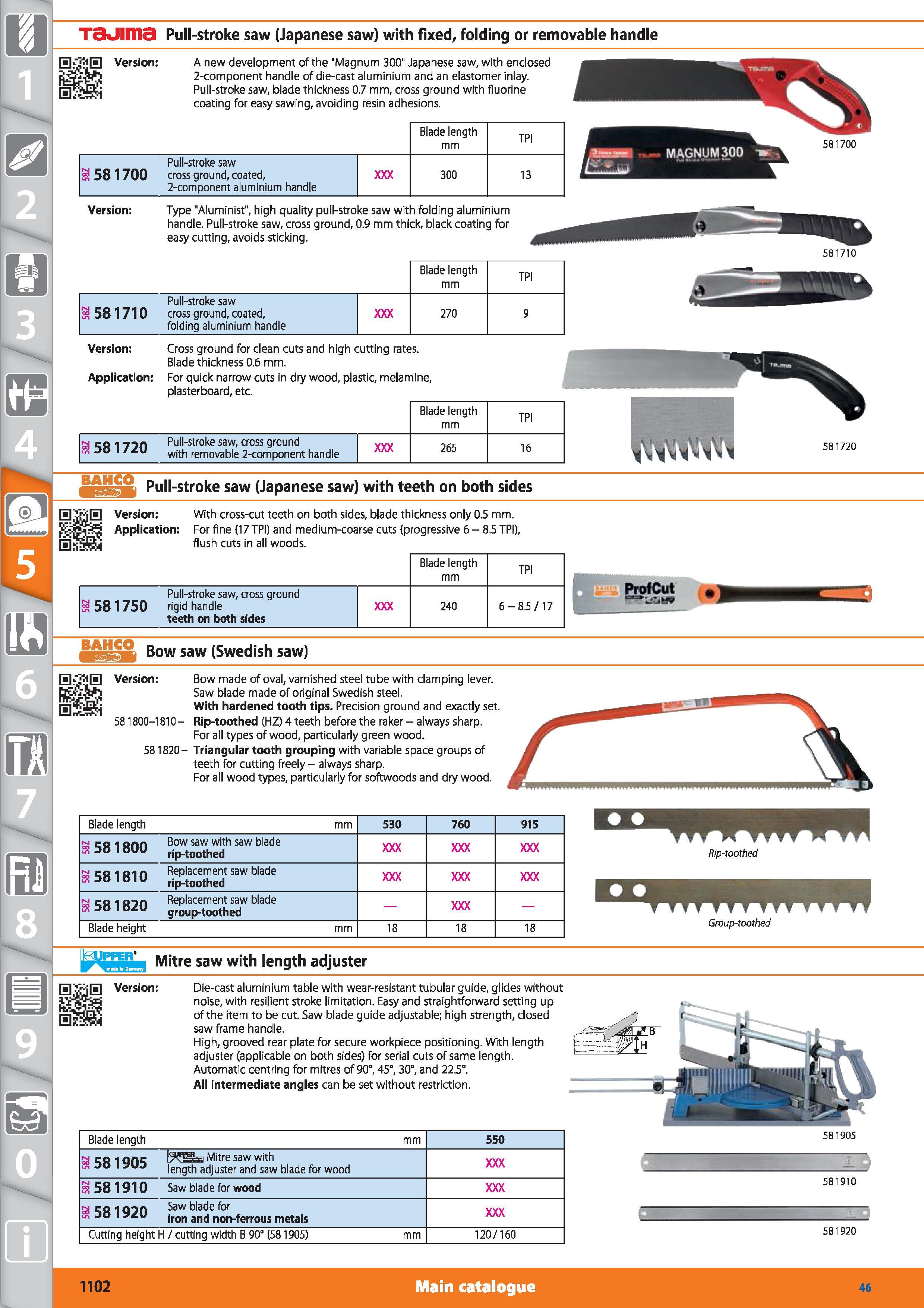 1102 1 TaUIITia Pull-stroke saw (Japanese saw) with fixed, folding or removable handle Version A new development of the Magnum 300 Japanese saw, with Каталог HOFFMANN GROUP 2015 Инструмент режущий слесарный измерительный абразивный Оборудование Комплексные поставки для промышленных предприятий Стр. 1102 ENG