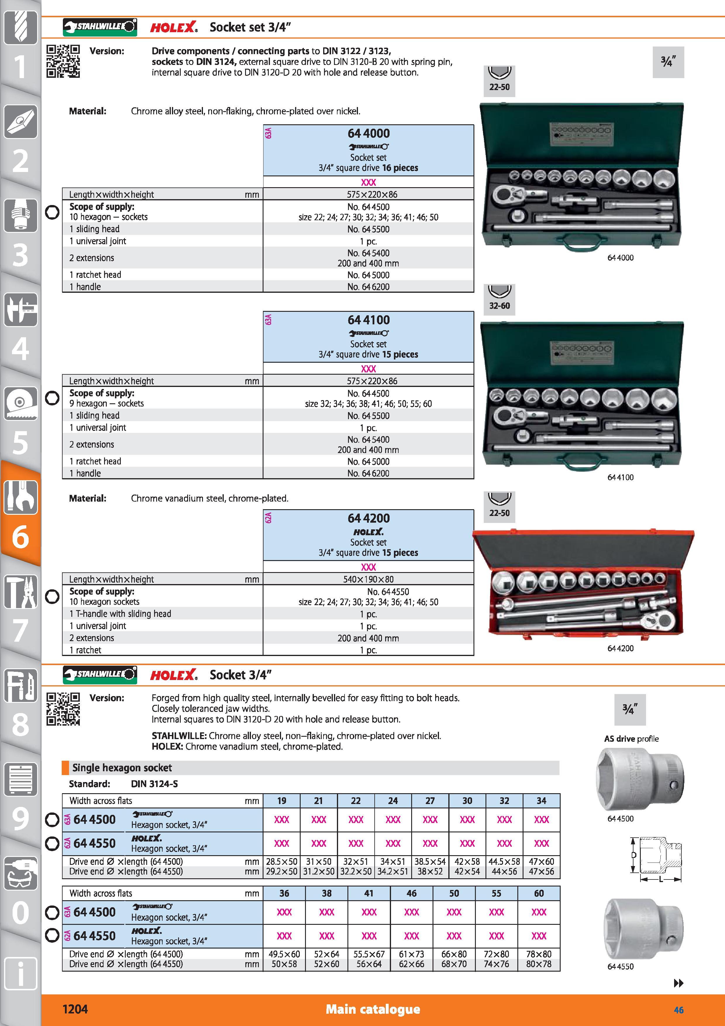 1204 1 STAHLWILLE HOLEJC' Socket set 3/4 Drive components / connecting parts to DIN 3122 / 3123, sockets to DIN 3124, external square drive to DIN 312 Каталог HOFFMANN GROUP 2015 Инструмент режущий слесарный измерительный абразивный Оборудование Комплексные поставки для промышленных предприятий Стр. 1204 ENG