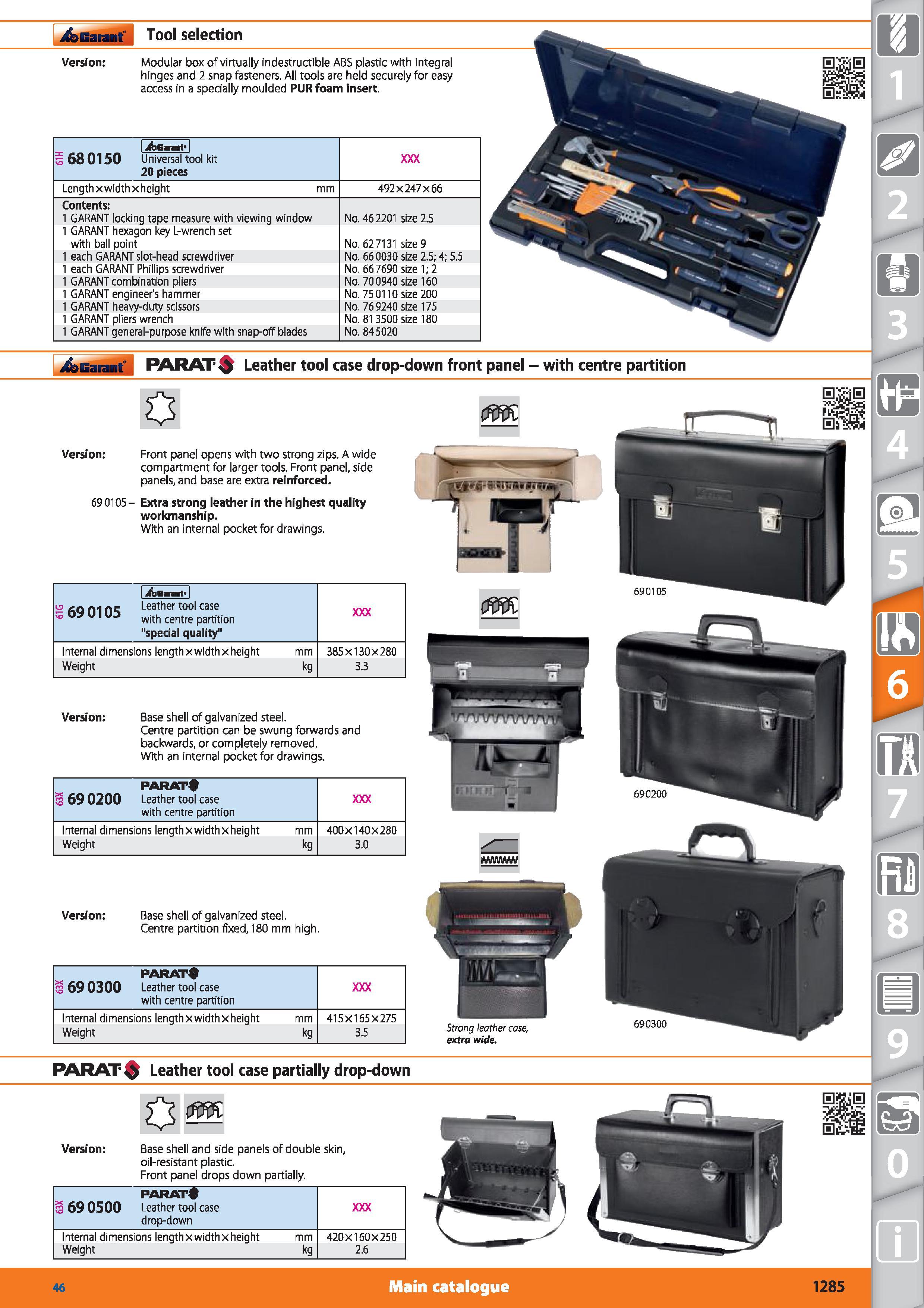 1285 Version Base shell of galvanized steel Centre partition fixed, 180 mm high PARAT 3 69 0300 Leather tool case with centre partition Internal dimen Каталог HOFFMANN GROUP 2015 Инструмент режущий слесарный измерительный абразивный Оборудование Комплексные поставки для промышленных предприятий Стр. 1285 ENG