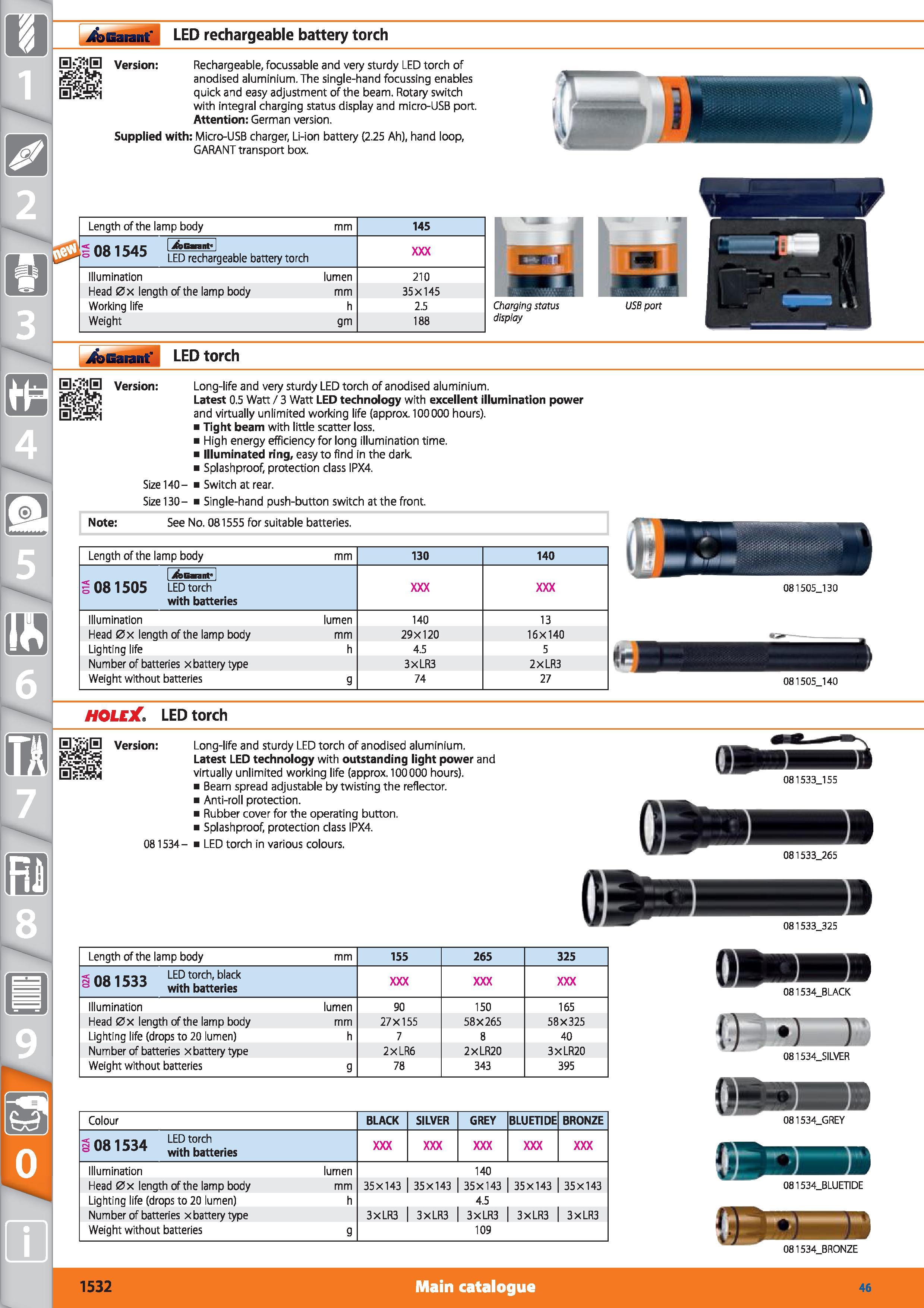 1532 Garant LED rechargeable battery torch Version Rechargeable, focussable and very sturdy LED torch of anodised aluminium The single-hand focussing Каталог HOFFMANN GROUP 2015 Инструмент режущий слесарный измерительный абразивный Оборудование Комплексные поставки для промышленных предприятий Стр. 1532 ENG