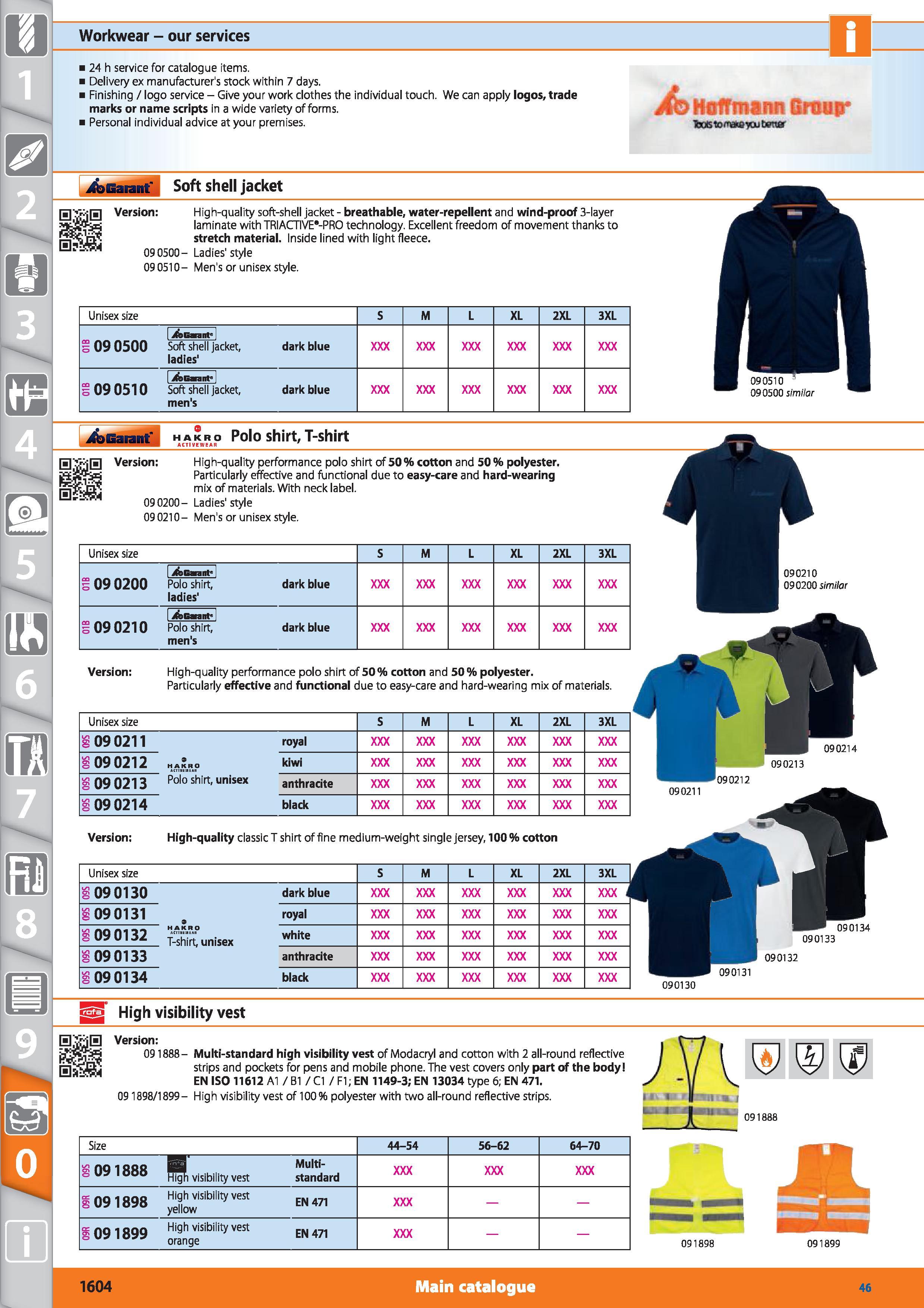 1604 Workwear - our services i 24 h service for catalogue items, i Delivery ex manufacturer's stock within 7 days i Finishing / logo service - Give yo Каталог HOFFMANN GROUP 2015 Инструмент режущий слесарный измерительный абразивный Оборудование Комплексные поставки для промышленных предприятий Стр. 1604 ENG
