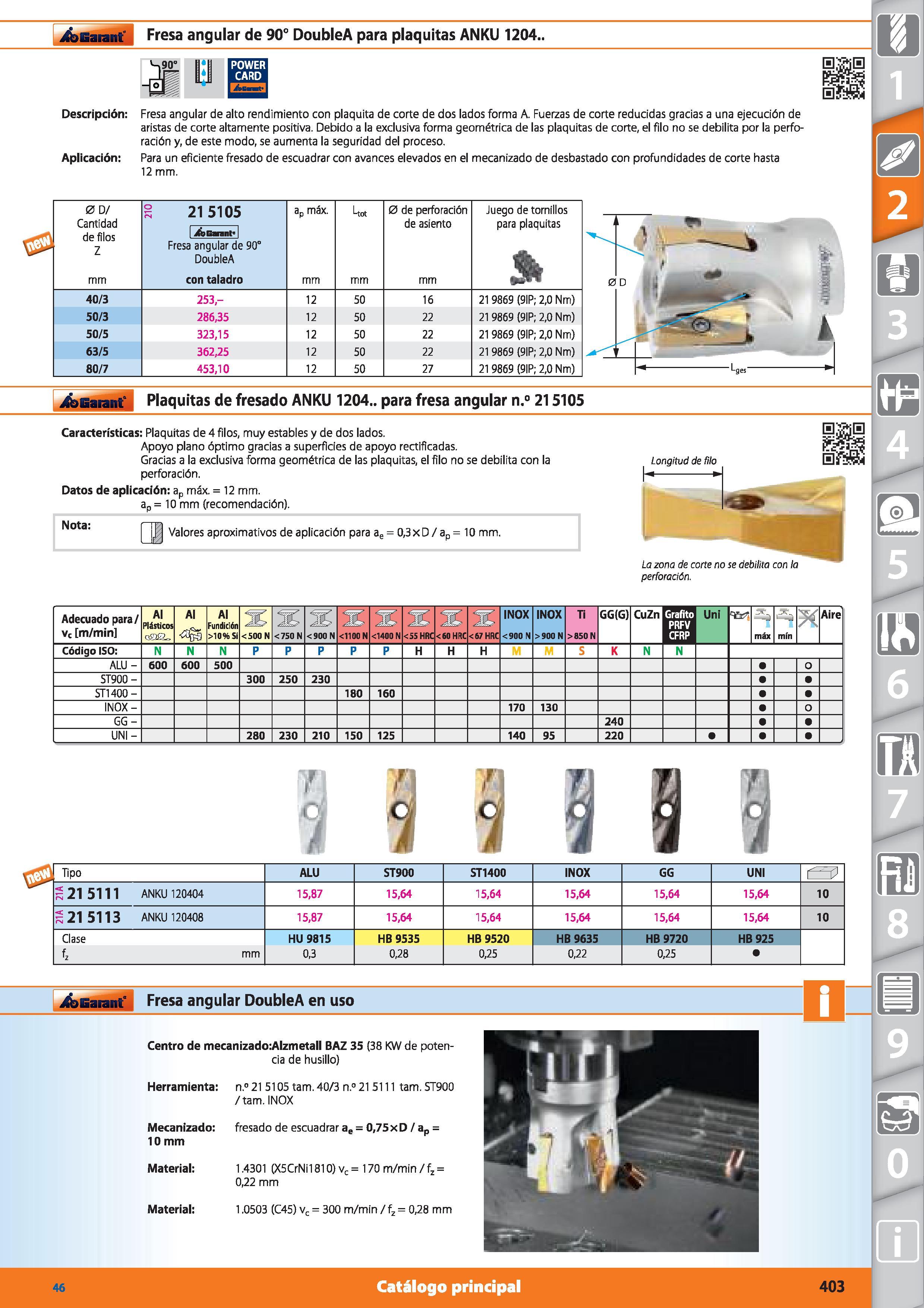 403 ifenarant Fresa angular de 90° DoubleA para plaquitas ANKU 1204 Descripción: Aplicación: Fresa angular de alto rendimiento con plaquita de corte Каталог HOFFMANN GROUP 2015 Инструмент режущий слесарный измерительный абразивный Оборудование Комплексные поставки для промышленных предприятий Стр. 403 SPA