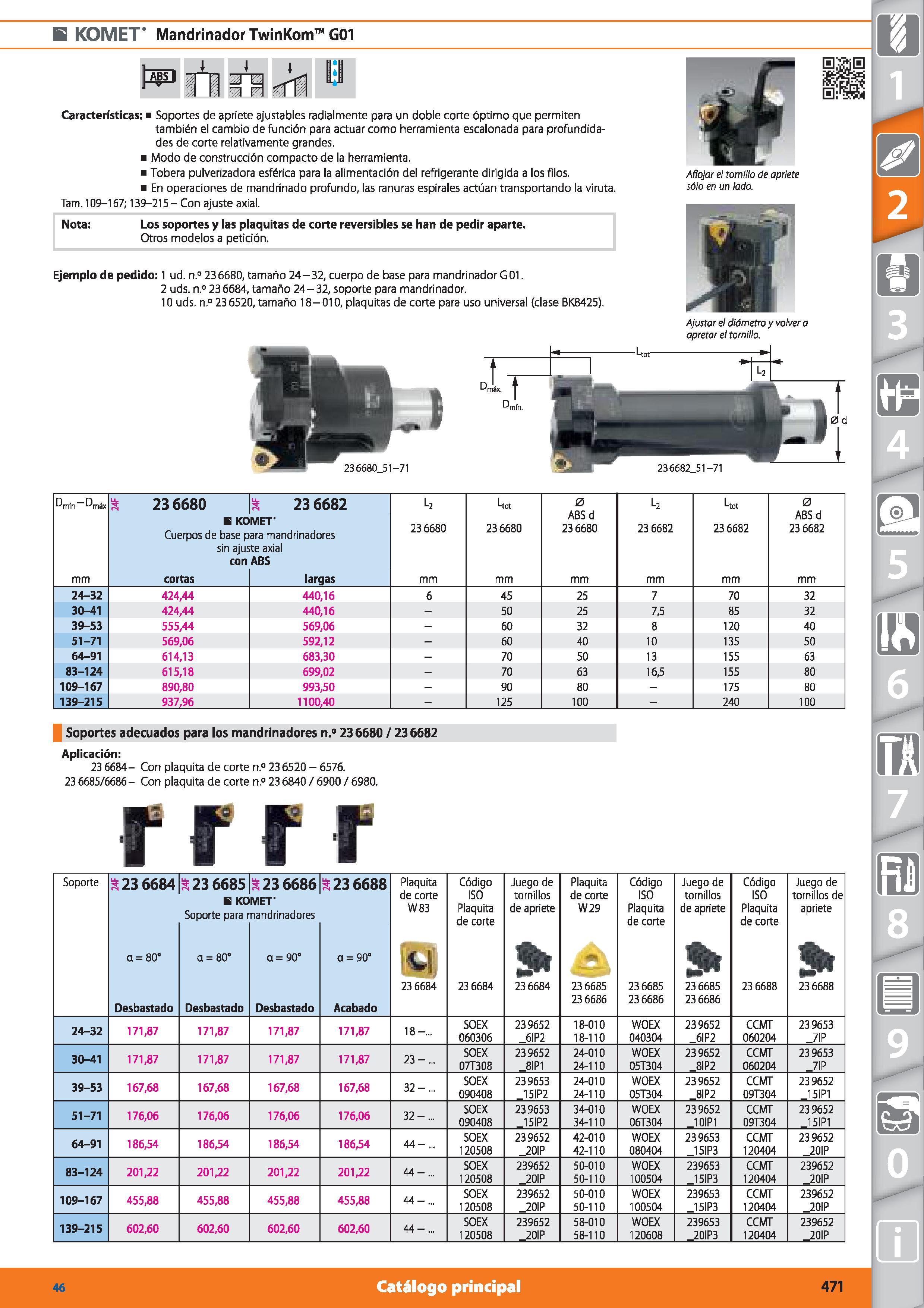 471 E KOMET Mandrinador TwinKom G01 ÁBSl v : _ L i r Características: Soportes de apriete ajustables radialmente para un doble corte óptimo que permi Каталог HOFFMANN GROUP 2015 Инструмент режущий слесарный измерительный абразивный Оборудование Комплексные поставки для промышленных предприятий Стр. 471 SPA
