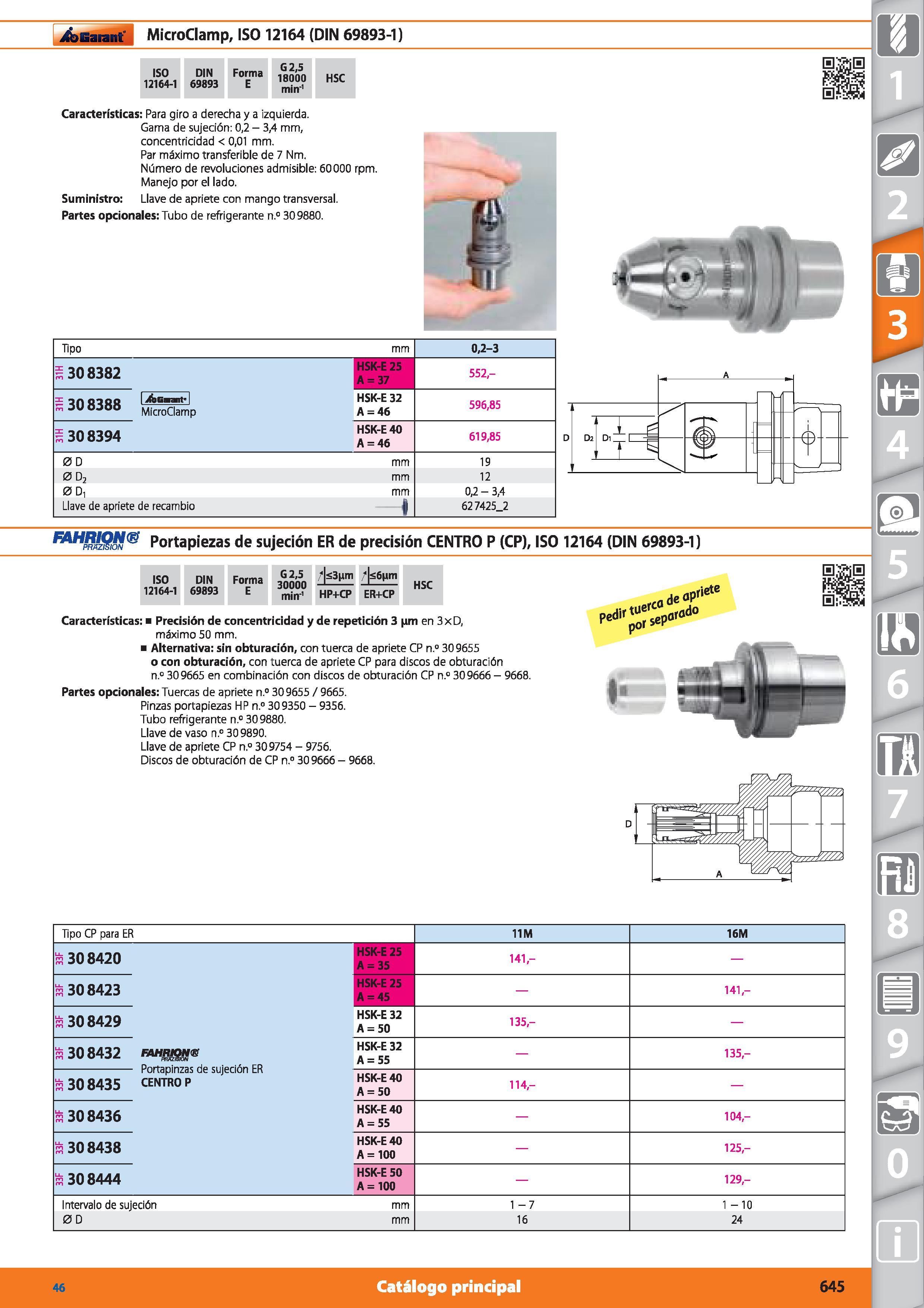 645 JÉaGarant MicroClamp, ISO 12164 (DIN 69893-1) ISO 12164-1 DIN 69893 Forma E G2,5 18000 min'1 HSC Características: Para giro a derecha y a izquier Каталог HOFFMANN GROUP 2015 Инструмент режущий слесарный измерительный абразивный Оборудование Комплексные поставки для промышленных предприятий Стр. 645 SPA