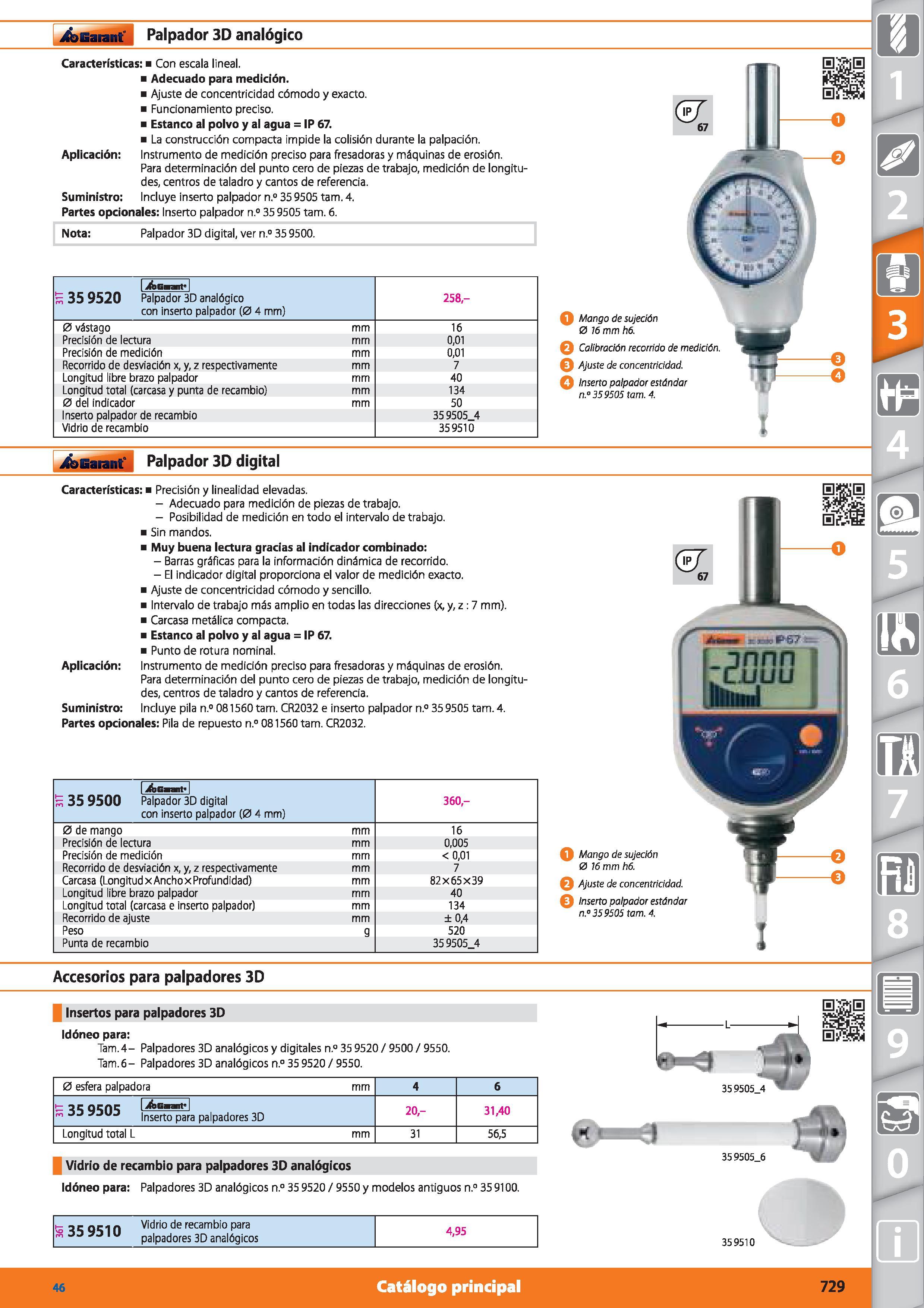 729 Garant Palpador 3D analógico Características: Con escala lineal Adecuado para medición Ajuste de concentricidad cómodo y exacto Funcionamiento pr Каталог HOFFMANN GROUP 2015 Инструмент режущий слесарный измерительный абразивный Оборудование Комплексные поставки для промышленных предприятий Стр. 729 SPA