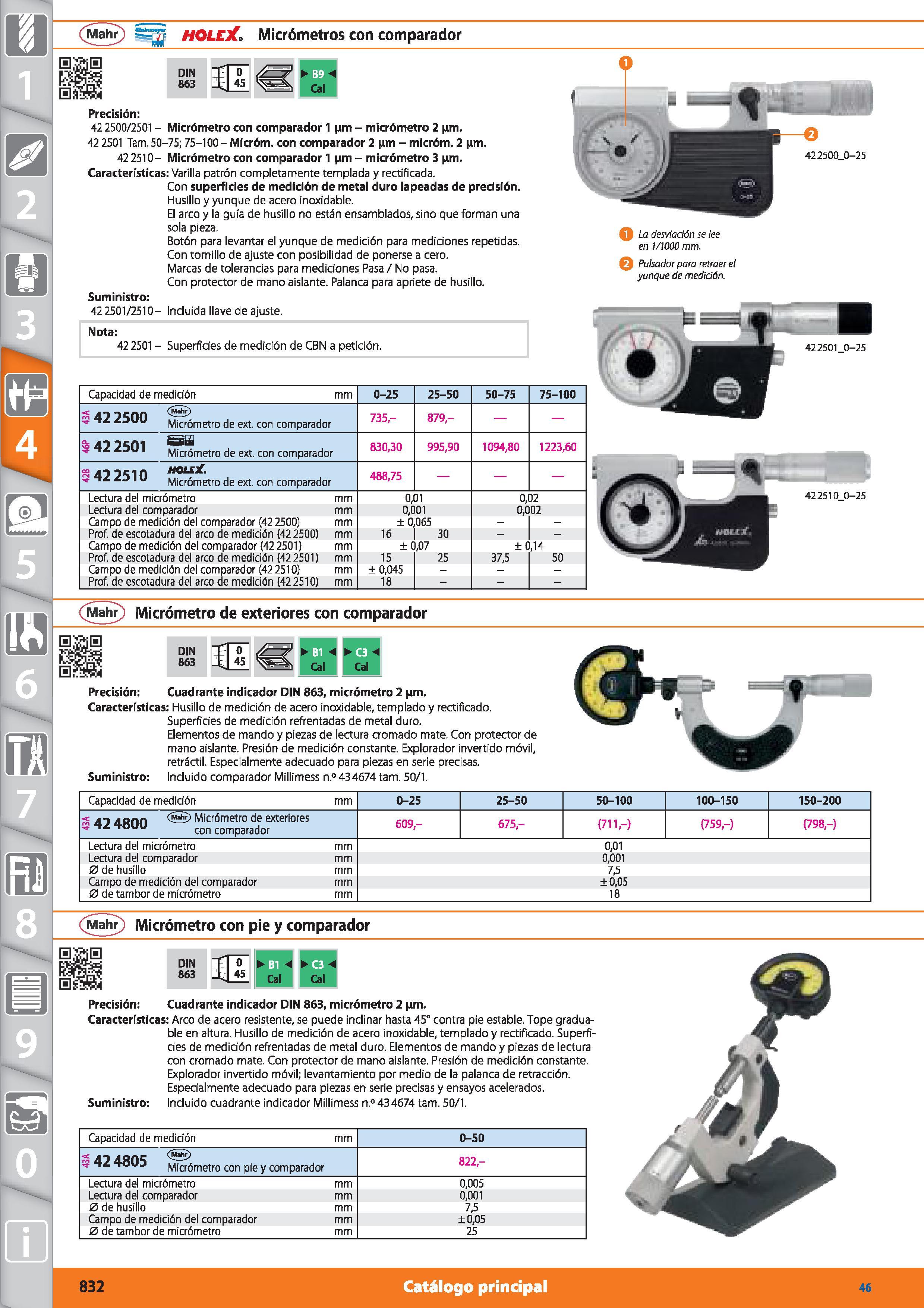 832 (Mahr) HOLEX Micrómetros con comparador DIN 863 Qi Cal Precisión: 42 2500/2501 - Micrómetro con comparador 1 (jm - micrómetro 2 im 42 2501 Tam 50 Каталог HOFFMANN GROUP 2015 Инструмент режущий слесарный измерительный абразивный Оборудование Комплексные поставки для промышленных предприятий Стр. 832 SPA