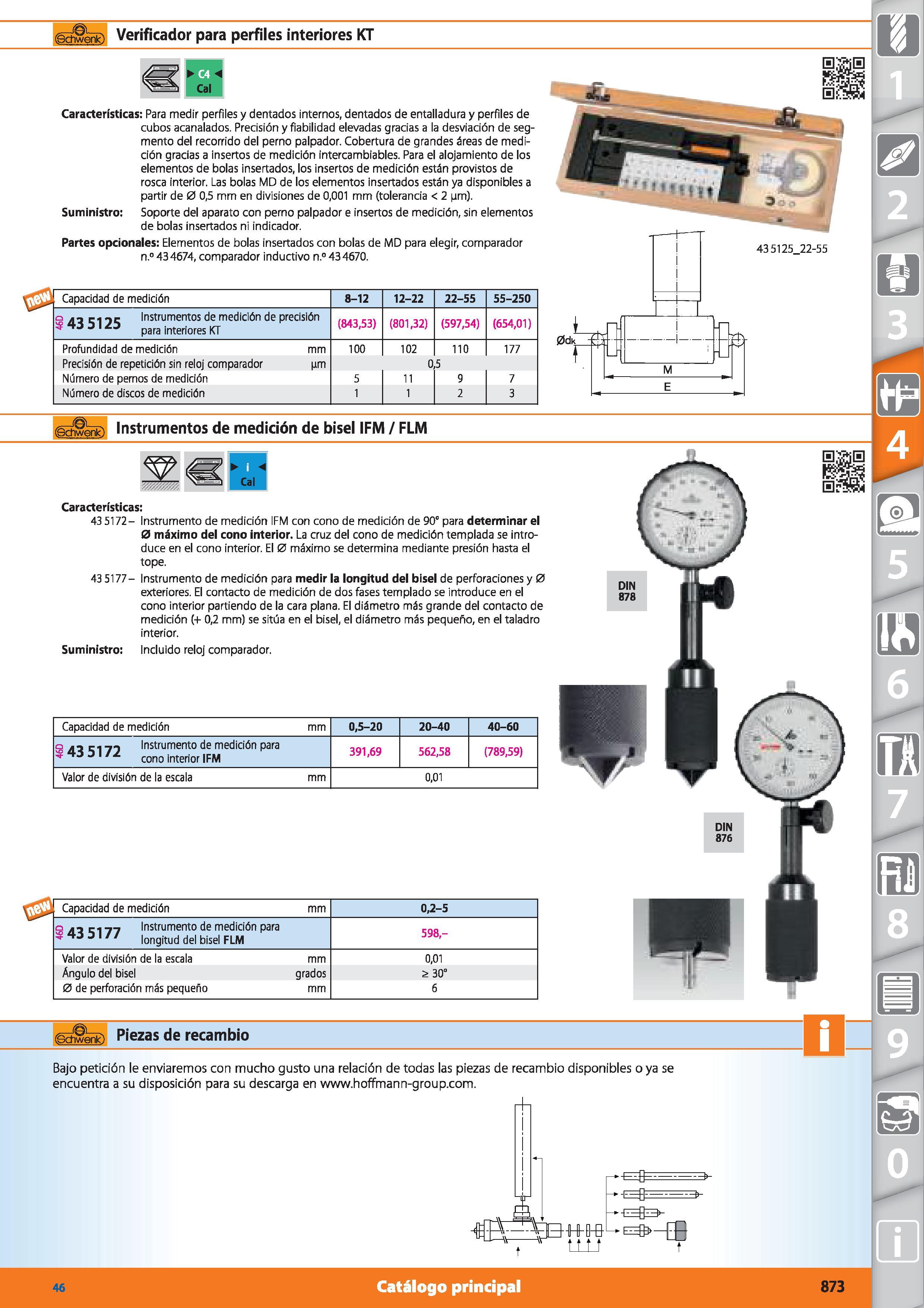 873 Verificador para perfiles interiores KT Características: Para medir perfiles y dentados internos, dentados de entalladura y perfiles de cubos aca Каталог HOFFMANN GROUP 2015 Инструмент режущий слесарный измерительный абразивный Оборудование Комплексные поставки для промышленных предприятий Стр. 873 SPA