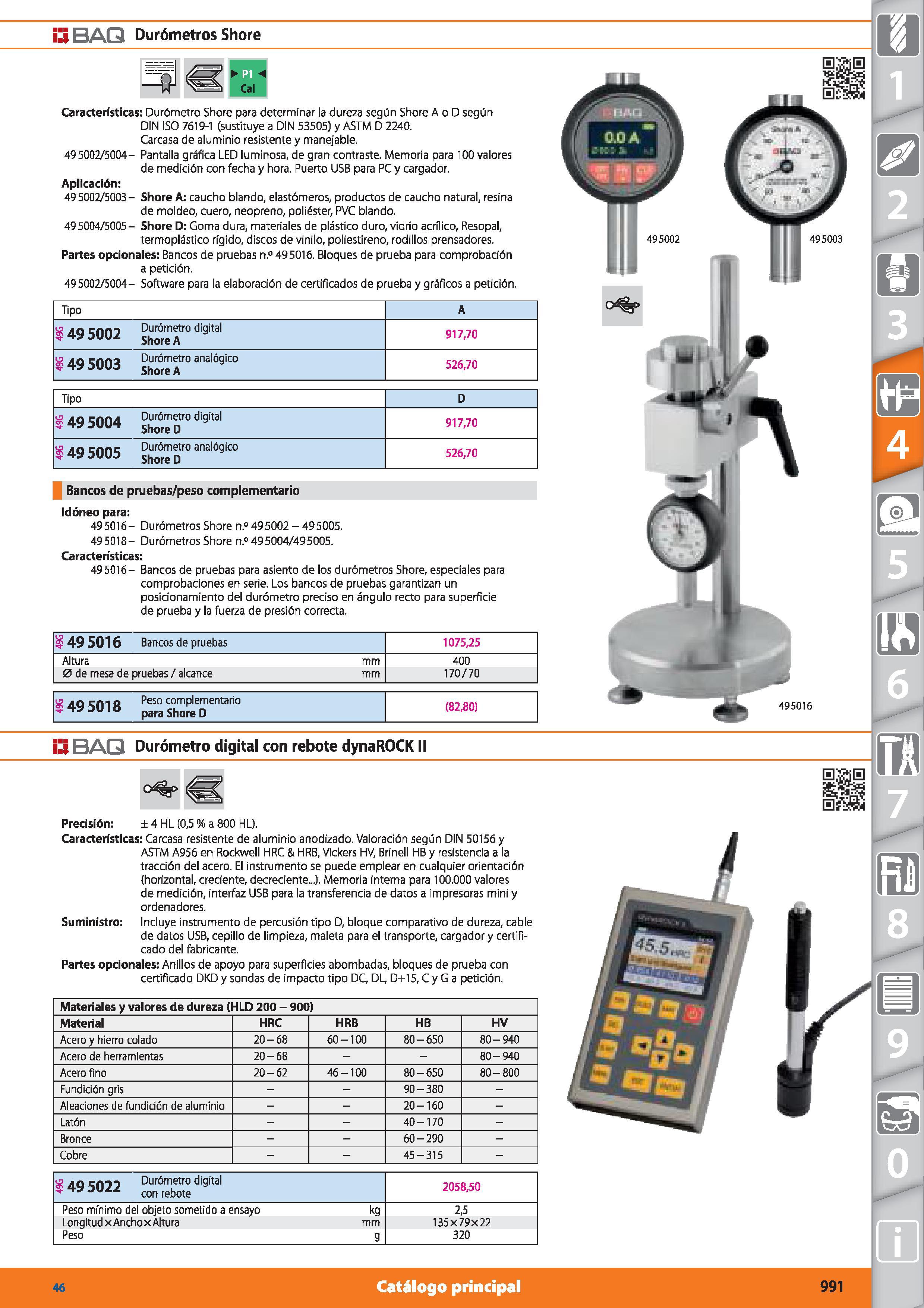 991 ÉliBAQ Durómetros Shore Características: Durómetro Shore para determinar la dureza según Shore A o D según DIN ISO 7619-1 (sustituye a DIN 53505) Каталог HOFFMANN GROUP 2015 Инструмент режущий слесарный измерительный абразивный Оборудование Комплексные поставки для промышленных предприятий Стр. 991 SPA