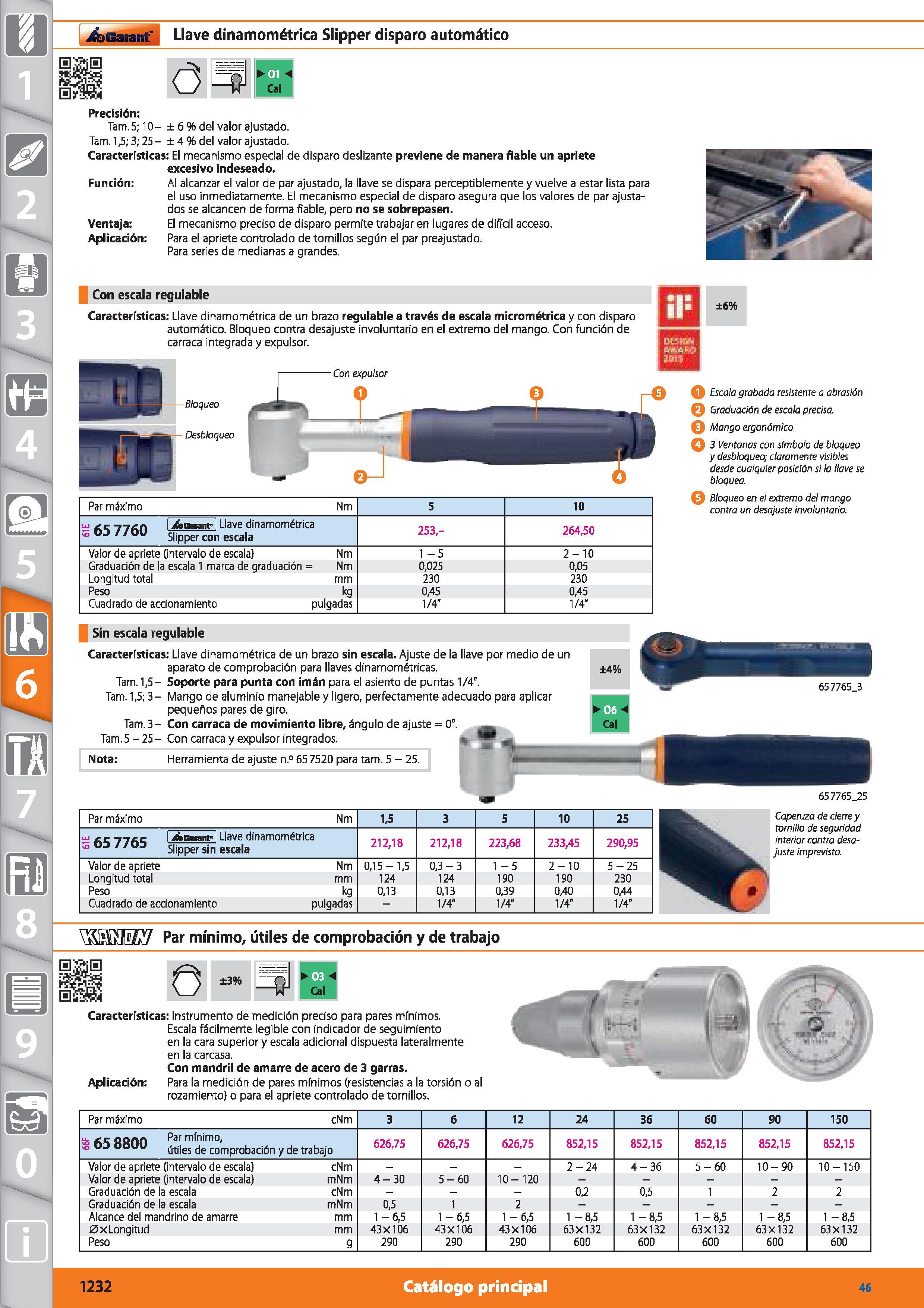 1232 Garant Llave dinamométrica Slipper disparo automático Ó Precisión: Tam 5; 10- ± 6 % del valor ajustado Tam 1A 3; 25 - ± 4 % del valor ajustado Ca Каталог HOFFMANN GROUP 2015 Инструмент режущий слесарный измерительный абразивный Оборудование Комплексные поставки для промышленных предприятий Стр. 1232 SPA