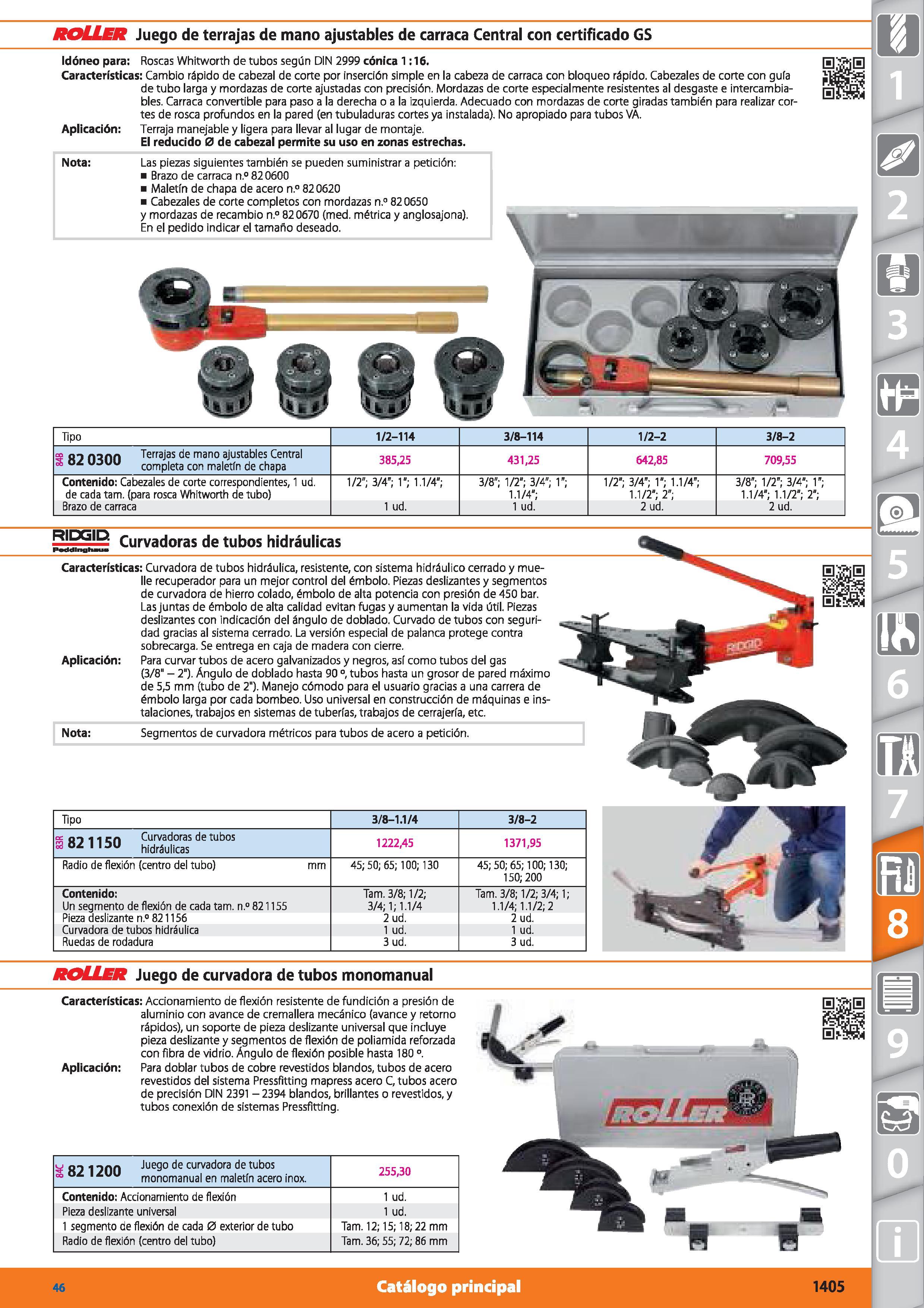 1405 ROLLER Juego de terrajas de mano ajustables de carraca Central con certificado GS Idóneo para: Roscas Whitworth de tubos según DIN 2999 cónica 1: Каталог HOFFMANN GROUP 2015 Инструмент режущий слесарный измерительный абразивный Оборудование Комплексные поставки для промышленных предприятий Стр. 1405 SPA