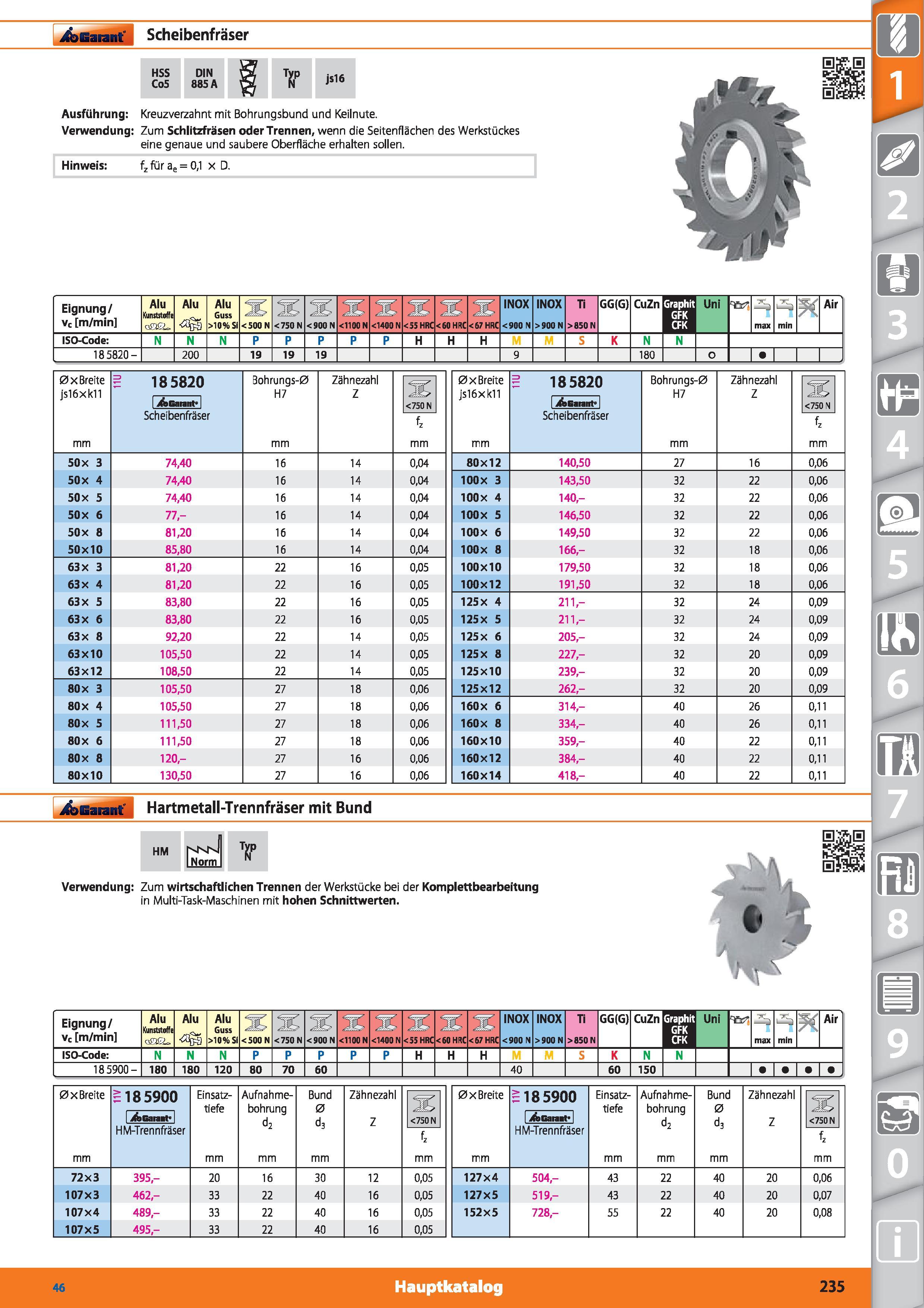 235 Garant Scheibenfräser HSS Co5 DIN 885 A Typ js16 Ausführung Kreuzverzahnt mit Bohrungsbund und Keilnute Verwendung Zum Schlitzfräsen oder Tr Каталог HOFFMANN GROUP 2015 Инструмент режущий слесарный измерительный абразивный Оборудование Комплексные поставки для промышленных предприятий DEU Стр. 235