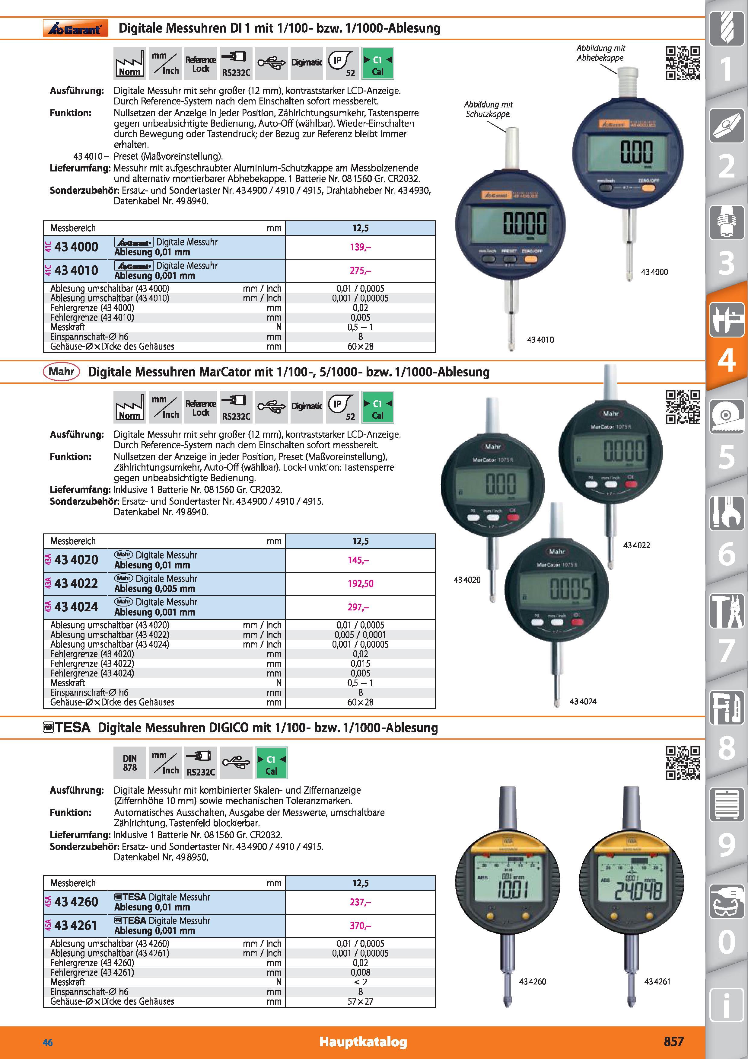 857 Garant Digitale Messuhren D11 mit 1/100- bzw 1/1000-Ablesung NNN INorm mm✓ /inch Reference Lock -o RS232C Dighiatk (Vf 52 Cal Abbildung mit Каталог HOFFMANN GROUP 2015 Инструмент режущий слесарный измерительный абразивный Оборудование Комплексные поставки для промышленных предприятий DEU Стр. 857