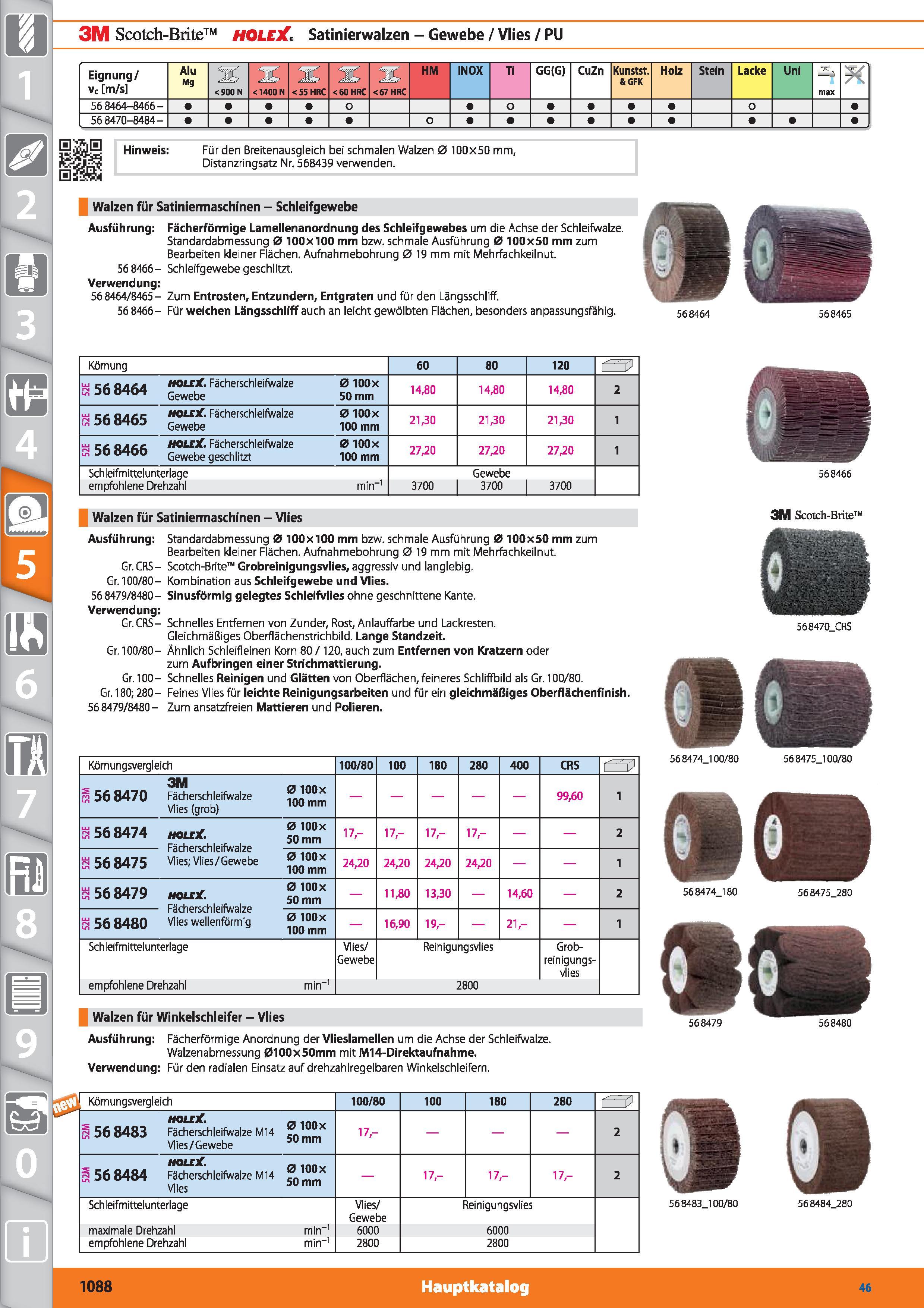 1088 m 1 3M Scotch-Brite HOLElC, Satinierwalzen - Gewebe / Vlies / PU Eignung/ vc m/s Alu Mg <900 N <1400 N <55 HRC <60 HRC <67 HRC HM INOX Ti GG Каталог HOFFMANN GROUP 2015 Инструмент режущий слесарный измерительный абразивный Оборудование Комплексные поставки для промышленных предприятий DEU Стр. 1088